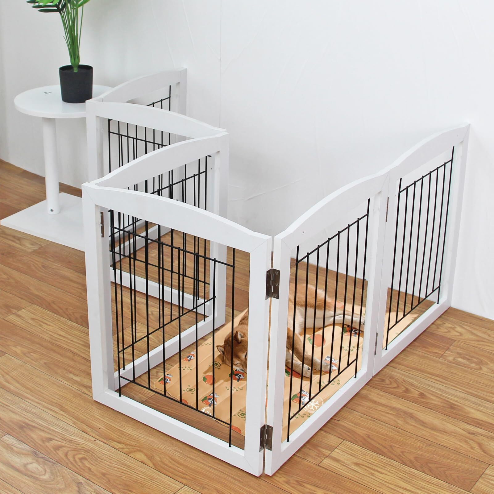 Zjsf Freestanding Foldable Dog Gate For House Extra Wide Wooden White Indoor Puppy Gate Stairs Doorways Pet Gate Tall Dog Fence 3 Panels Fence