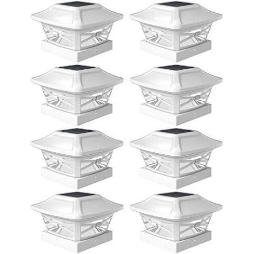 Davinci Lighting Renaissance Solar Outdoor Post Cap Lights - Includes Bases For 4X4 5X5 6X6 Posts - Bright Led Light - Pearl White (8 Pack)