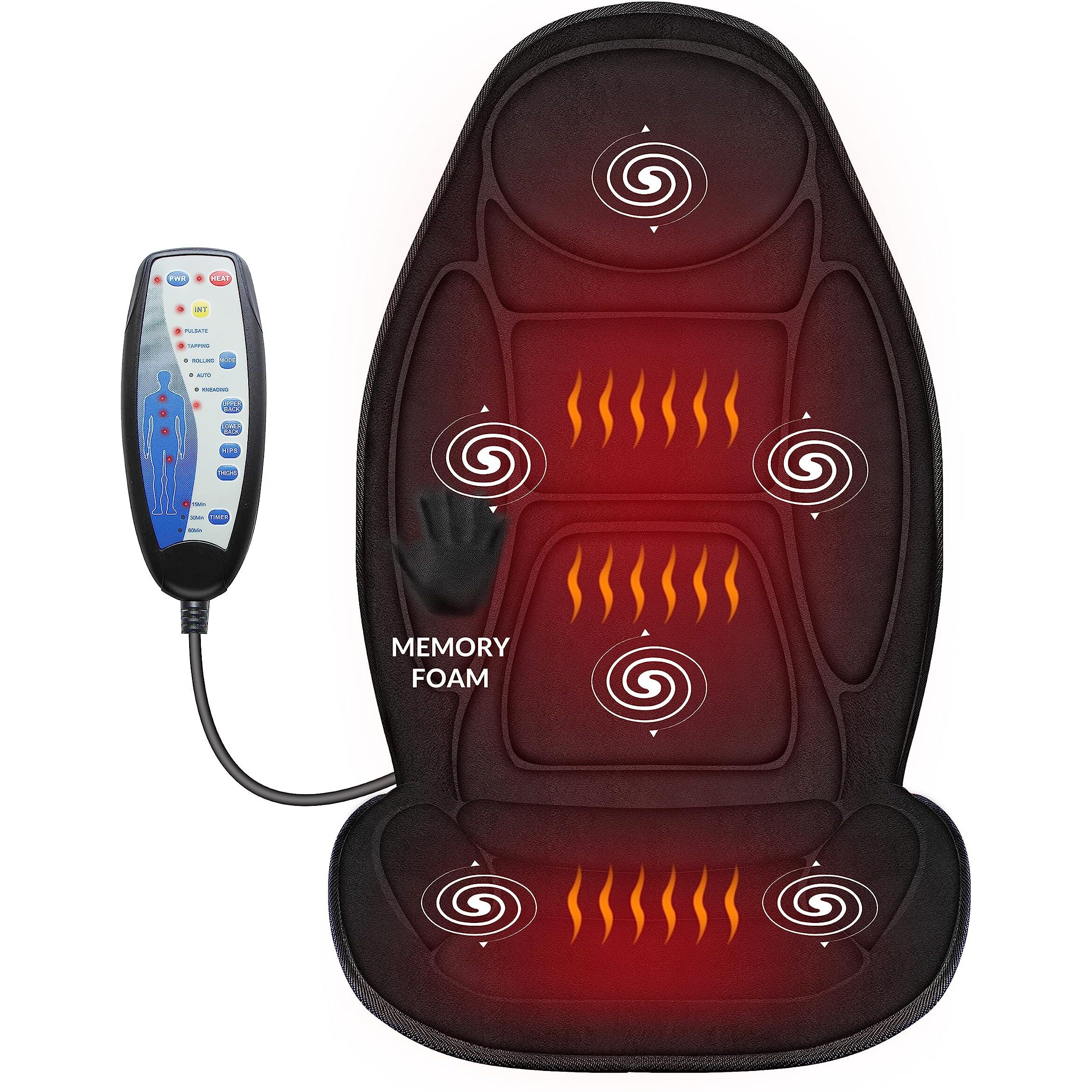 Snailax Back Massage Seat Cushion, Memory Foam Pad, 5 Massage Modes & 2 Heat Settings, Seat Massager For Office Chair,Home Use