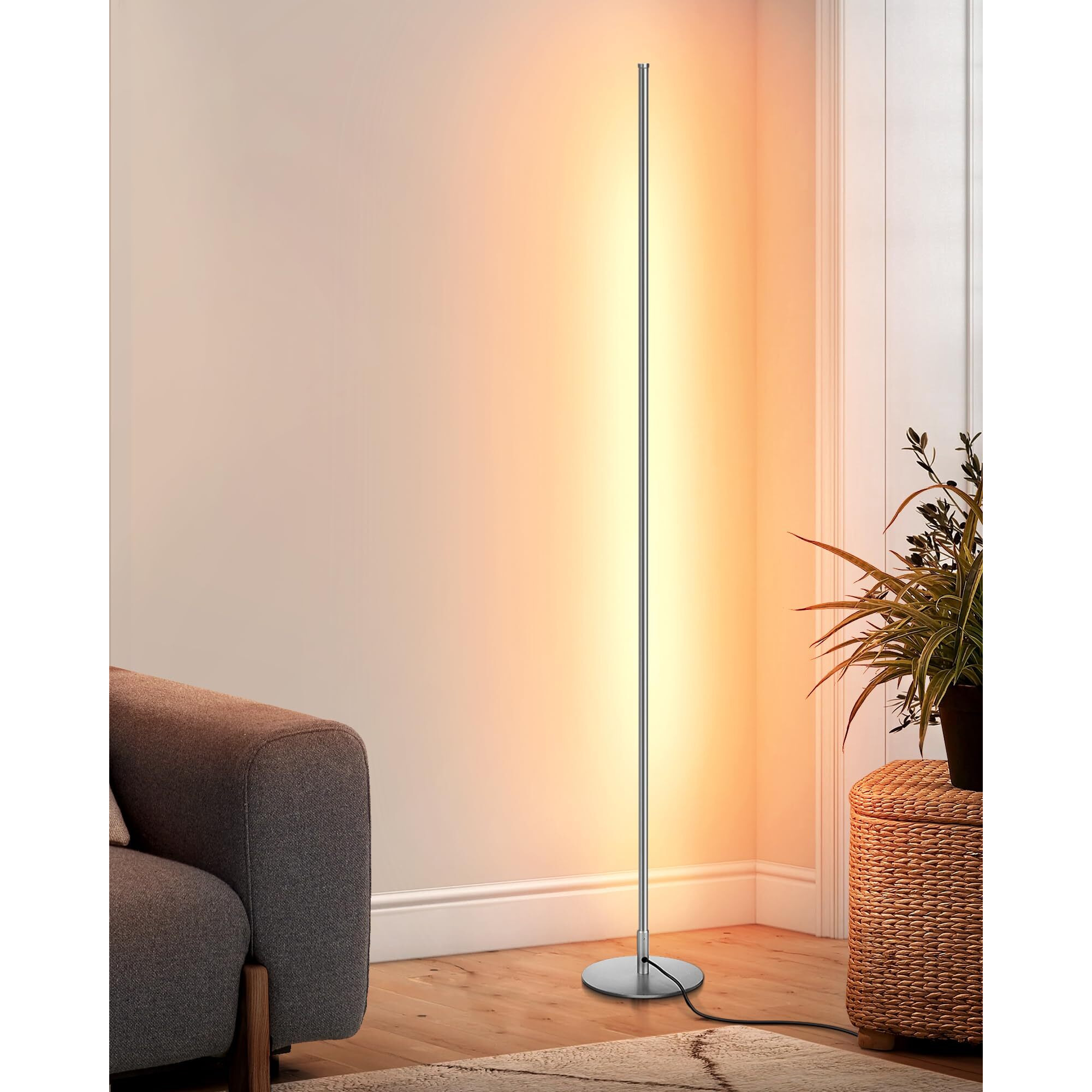 Dewenwils Floor Lamp, 1100Lumen Modern Dimmable Corner Floor Lamp With 3000K Warm Light & Foot Switch, 57.5 "" Tall Standing Lamp For Living Room, Bedroom, Silver