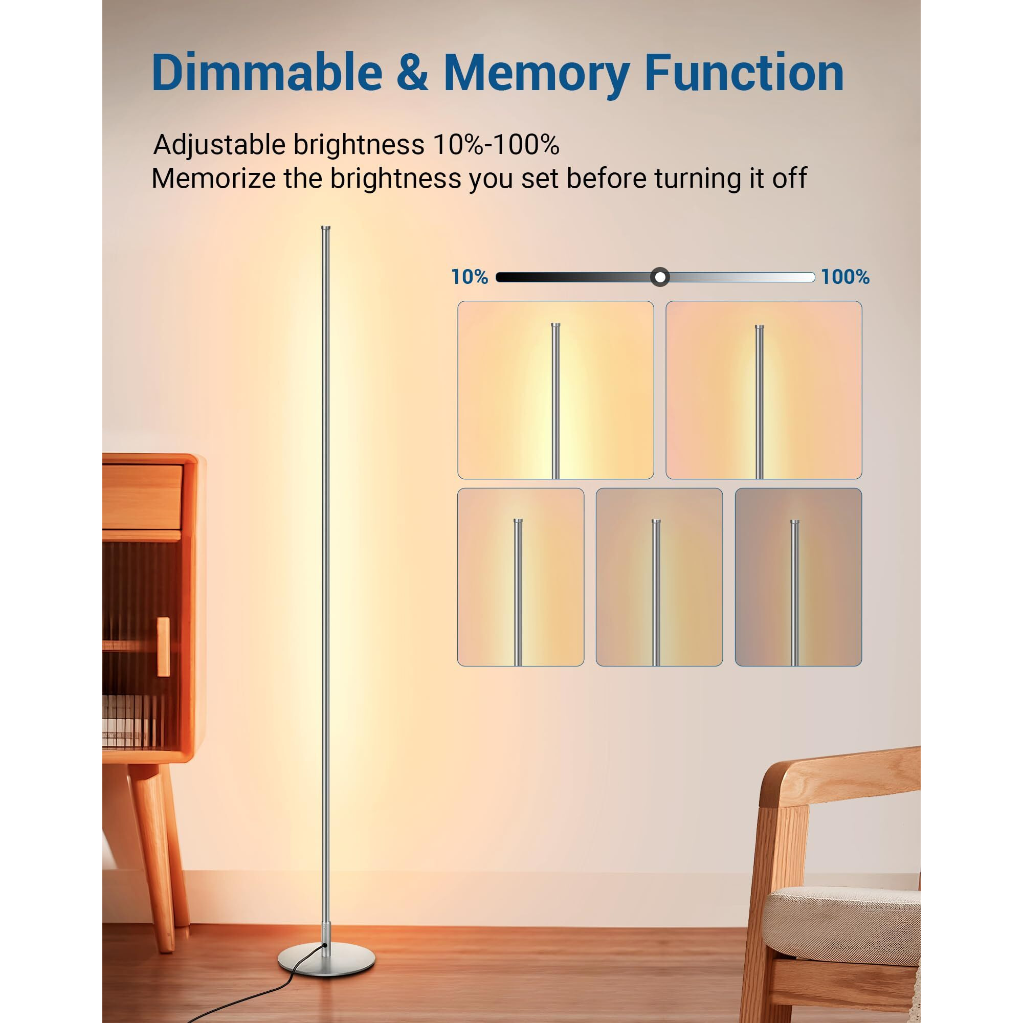 Dewenwils Floor Lamp, 1100Lumen Modern Dimmable Corner Floor Lamp With 3000K Warm Light & Foot Switch, 57.5 "" Tall Standing Lamp For Living Room, Bedroom, Silver
