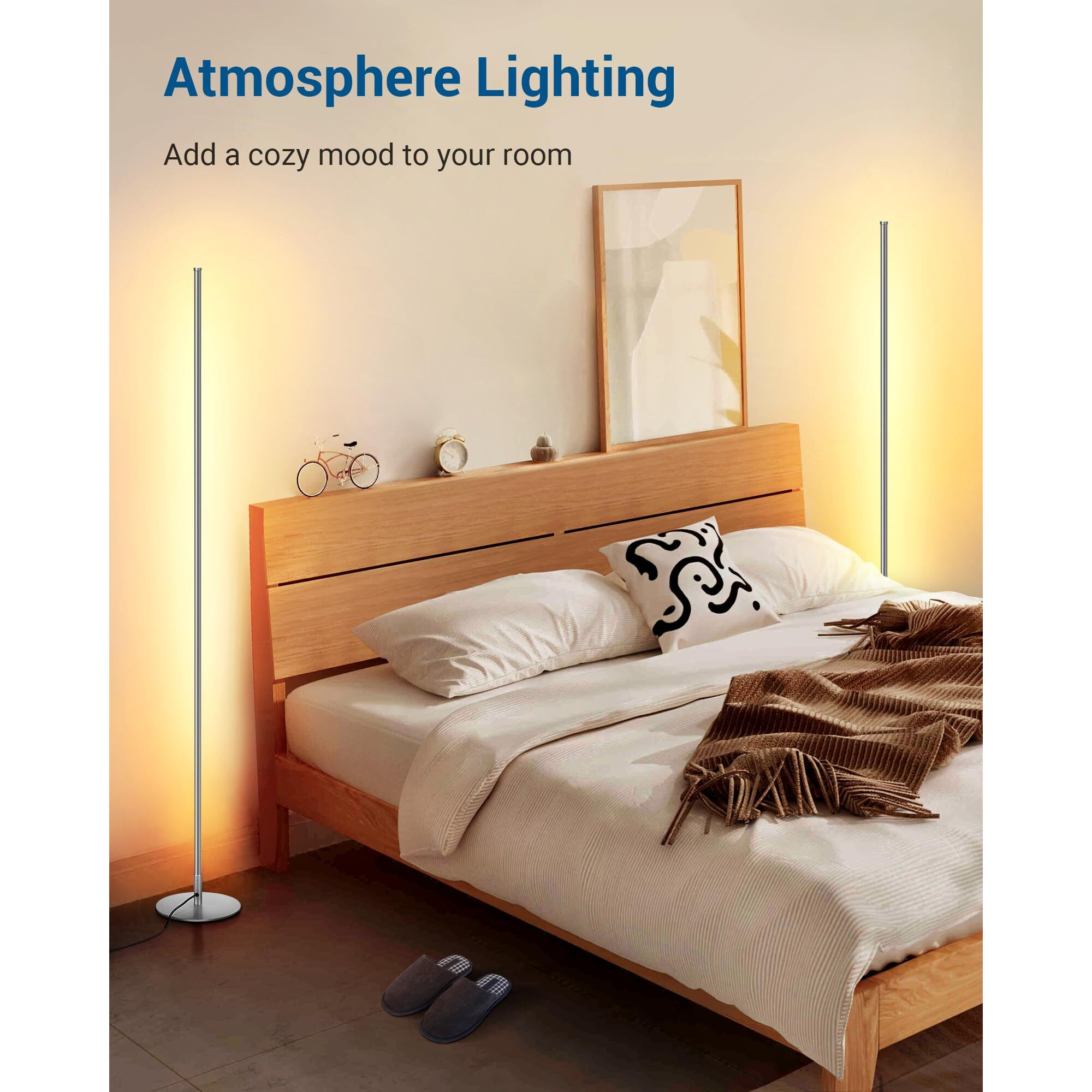 Dewenwils Floor Lamp, 1100Lumen Modern Dimmable Corner Floor Lamp With 3000K Warm Light & Foot Switch, 57.5 "" Tall Standing Lamp For Living Room, Bedroom, Silver