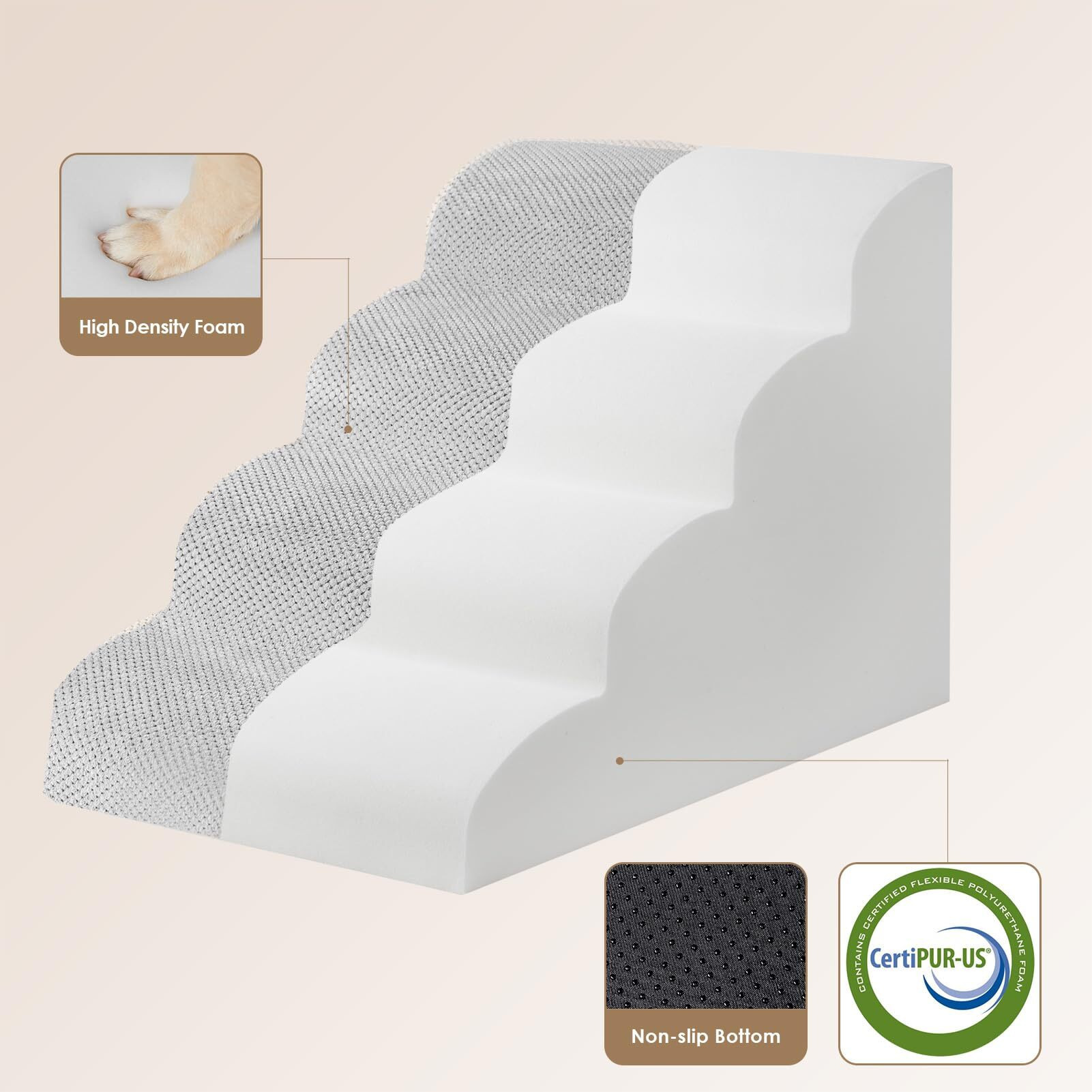 Eheyciga Curved Dog Stairs Ramp For High Beds 19.7 "" H, 4-Step Dog Steps For Small Dogs And Cats, Pet Stairs For High Bed Climbing, Non-Slip Balanced Pet Step Indoor, Light Grey