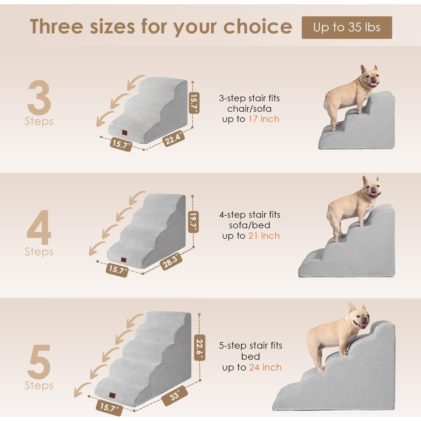 Eheyciga Curved Dog Stairs Ramp For High Beds 19.7 "" H, 4-Step Dog Steps For Small Dogs And Cats, Pet Stairs For High Bed Climbing, Non-Slip Balanced Pet Step Indoor, Light Grey