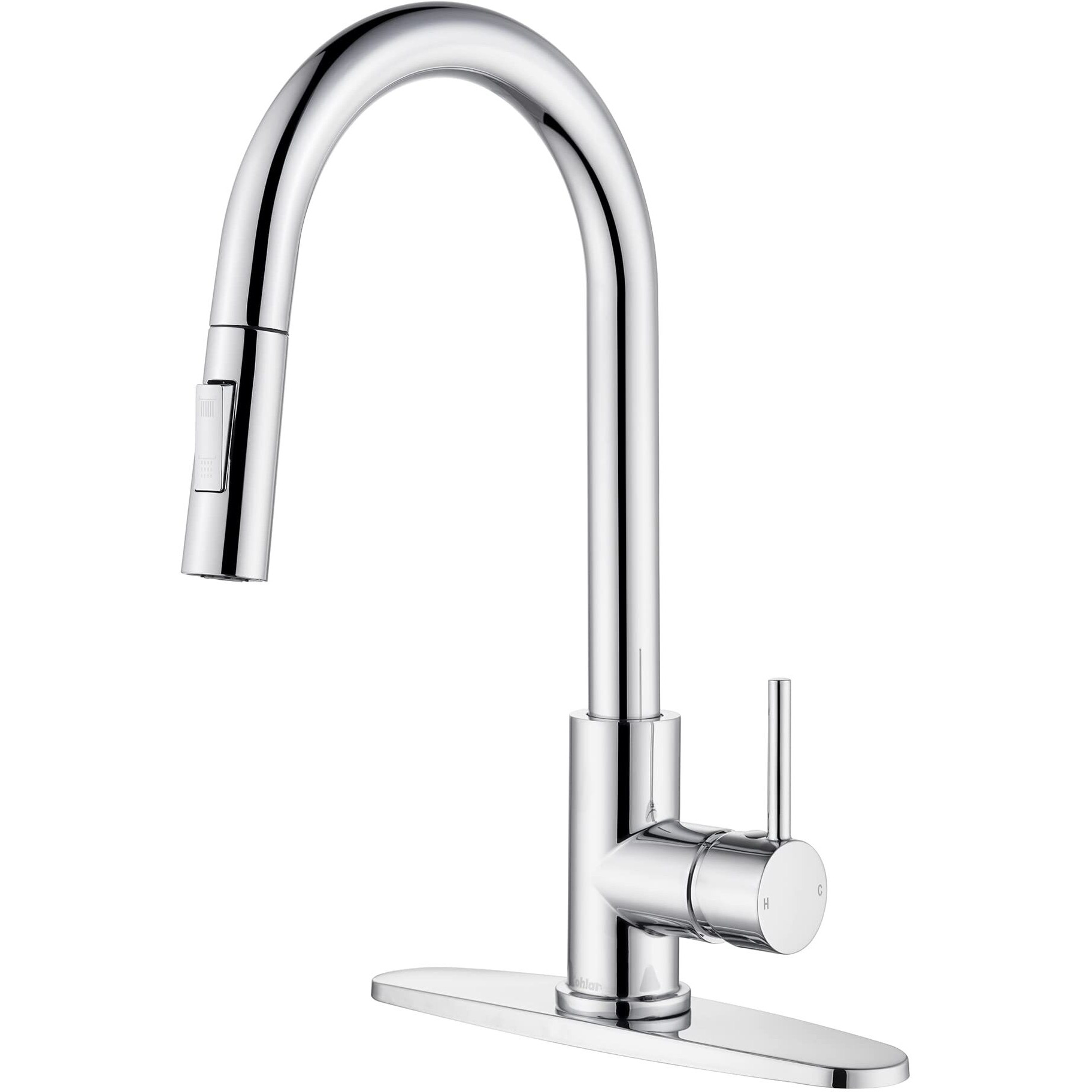 Tohlar Chrome Kitchen Faucets With Pull Down Sprayer, Single Handle Kitchen Sink Faucet Modern Staninless Steel Kitchen Faucet With Deck Plate