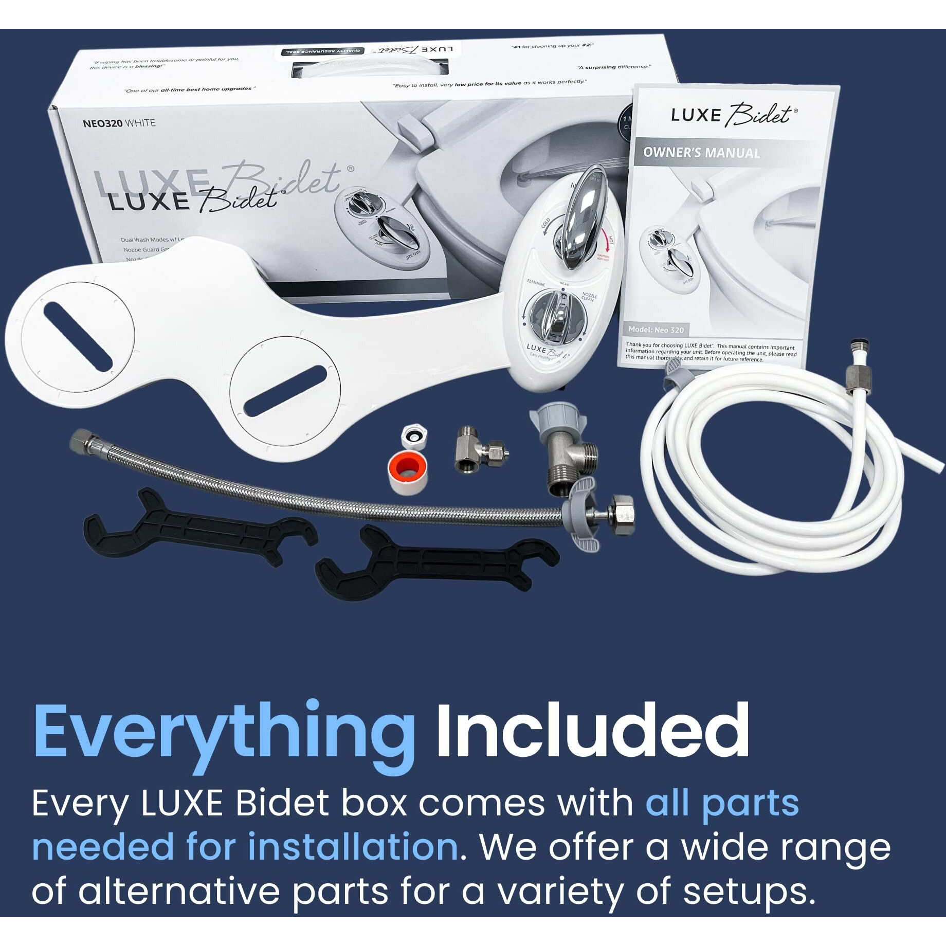 Luxe Bidet Neo 320 - Self Cleaning Dual Nozzle - Hot And Cold Water Non-Electric Bidet Toilet Attachment (White)