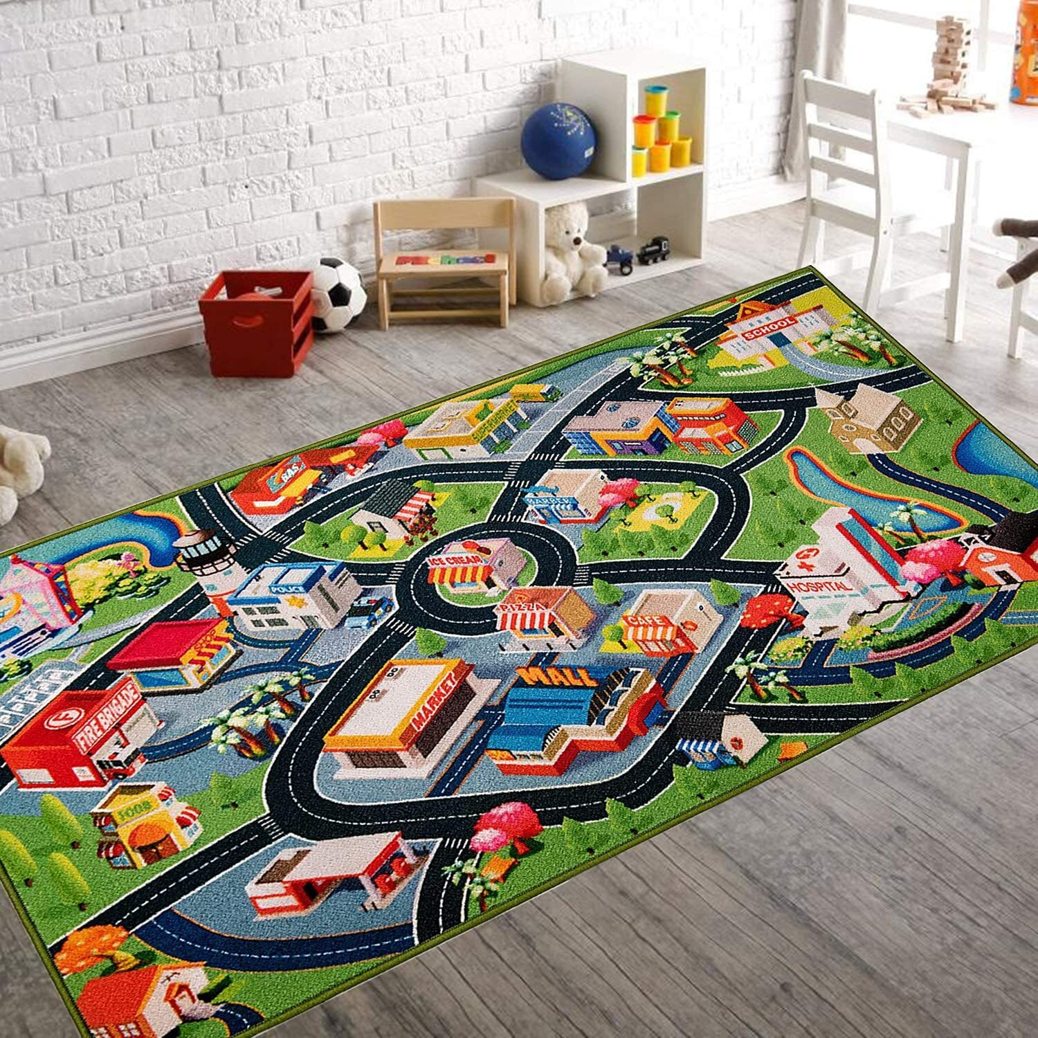 Car Mat For Kids Toy Cars 59X79 Inch Kids Rug,Car Rug Play Mat For Kids,Play Rug For Kids Playroom Bedroom,Road Traffic Kids Play Area Rug Non-Slip Backing, Kids Carpet Playmat Toddler Boys,Children