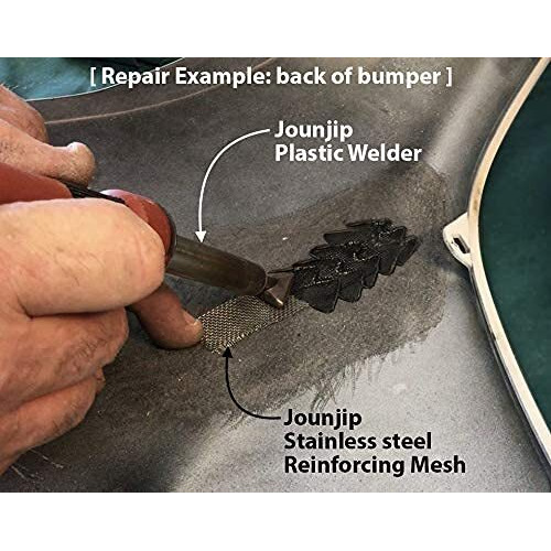Jounjip Plastic Welding Kit Deluxe - Ul Certified - 17 Pc Aluminum Repair Tape, Sandpaper, 2 Triangle Welder Tips, 2 Welder Boot Tips, 4 Wire Mesh, 20 Polyplaz Rods, 40 Pp Rods, 80W Iron