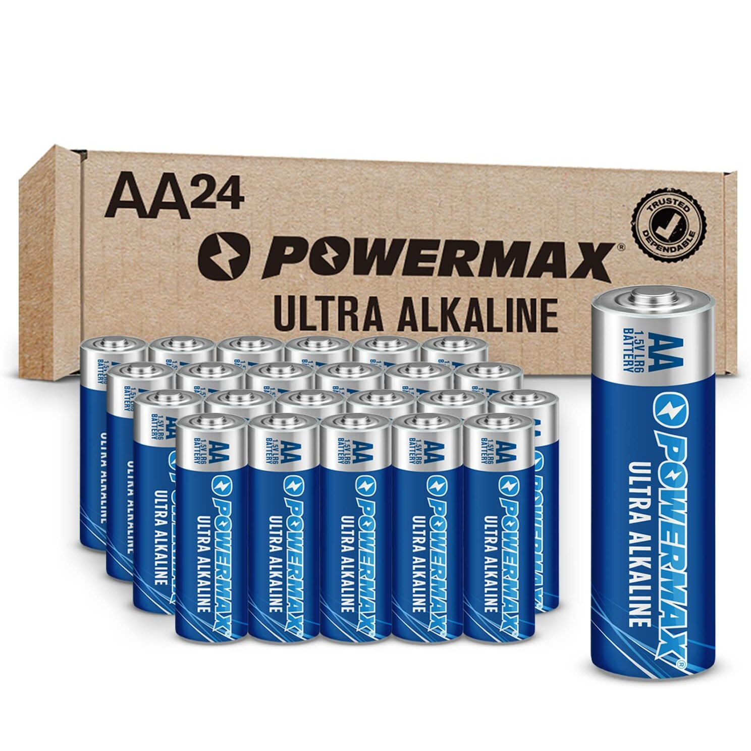 Powermax 24-Count Aa Batteries, Ultra Long Lasting Alkaline Battery, 10-Year Shelf Life, Reclosable Packaging