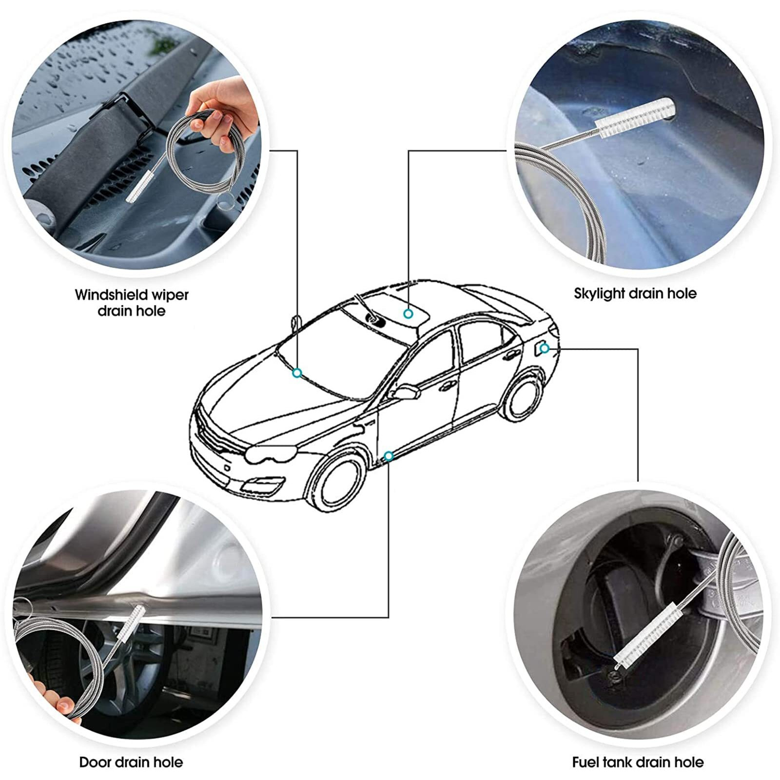 Long Wire Brush Sunroof Drain Cleaning Tool For Car And Fridge 60-Inch X 2/5 Inch