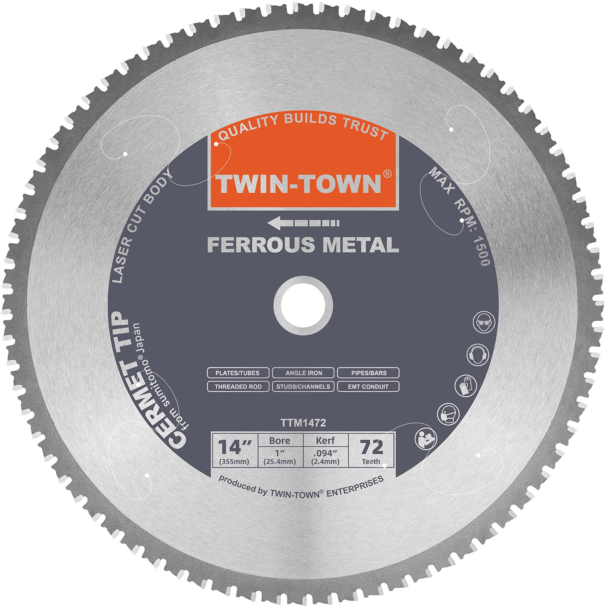 Twin-Town 14-Inch 72 Teeth Dry Cut Steel And Ferrous Metal Cermet Saw Blade With 1-Inch Arbor