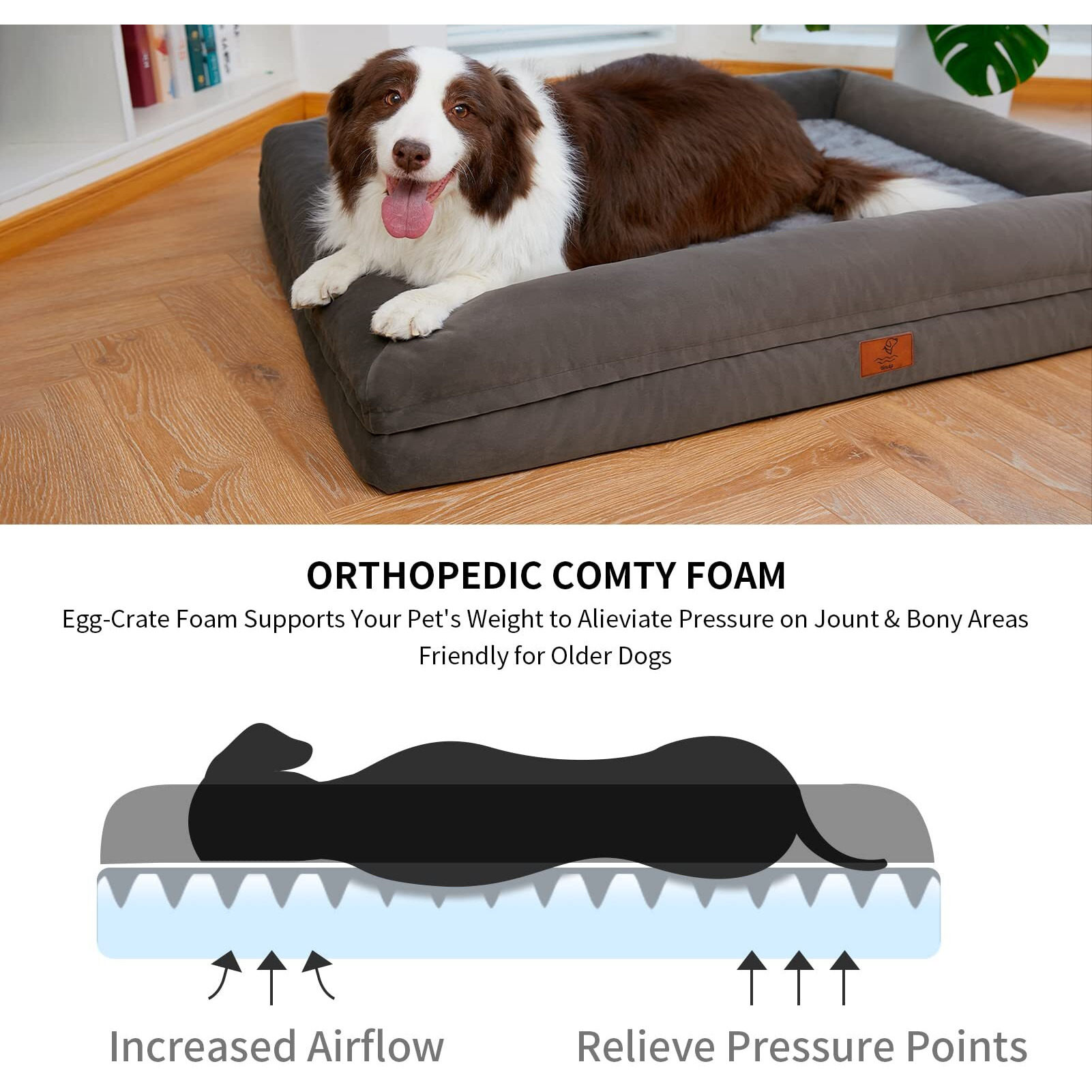 Yiruka Dog Beds For Extra Large Dogs, Orthopedic Egg Crate Foam Dog Bed With Removable Washable Cover, Waterproof Non-Slip Bottom 4-Sides Removable Bolster Xl Pet Couch, Olive Green