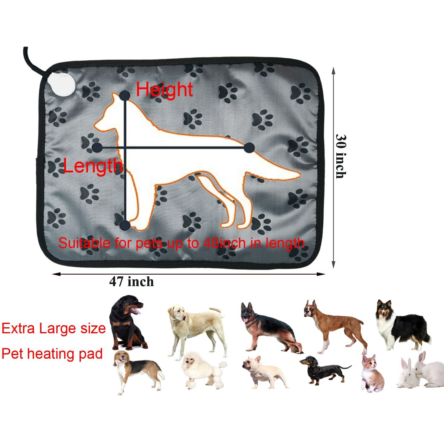 Extra Large Petheating Mat For Dogs - Waterproof, Indoor/Outdoor Dog Heating Pad - Easy Clean