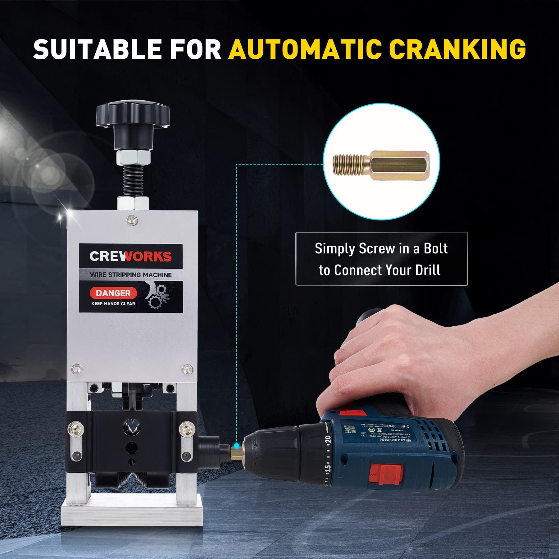 Creworks Manual Scrap Wire Stripping Machine, Drill Powered Copper Wire Peeler Machine, Scrap Cable Stripper For Wire Recycling, Compact & Portable Aluminum Alloy Construction, 0.06-0.98 Inch
