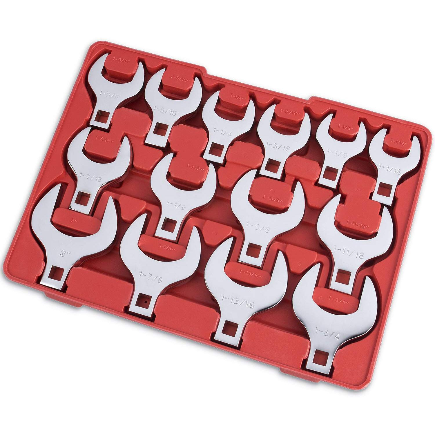 Efficere 14-Piece Premium 1/2"" Drive Jumbo Crowfoot Wrench Set  Include Standard Sae Sizes From 1-1/16"" To 2"" With Storage Tray  Chrome Vanadium Steel And Mirror Chrome Finish
