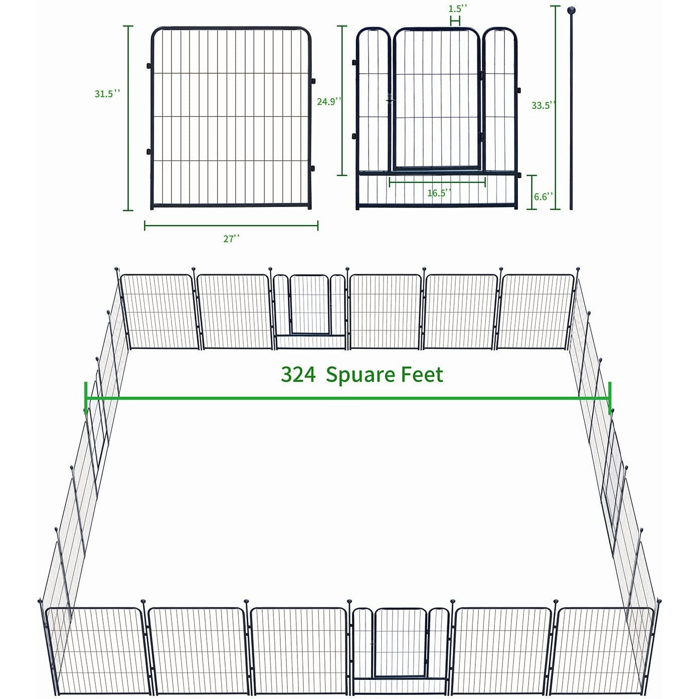 Dog Playpen,24/32/40 Inch Height In Heavy Duty,Folding Indoor Outdoor Dog Exercise Fence, Portable Pet Playpen With Door For Large Medium Dogs - Silver Gray (8 Panels, 32 Inch)