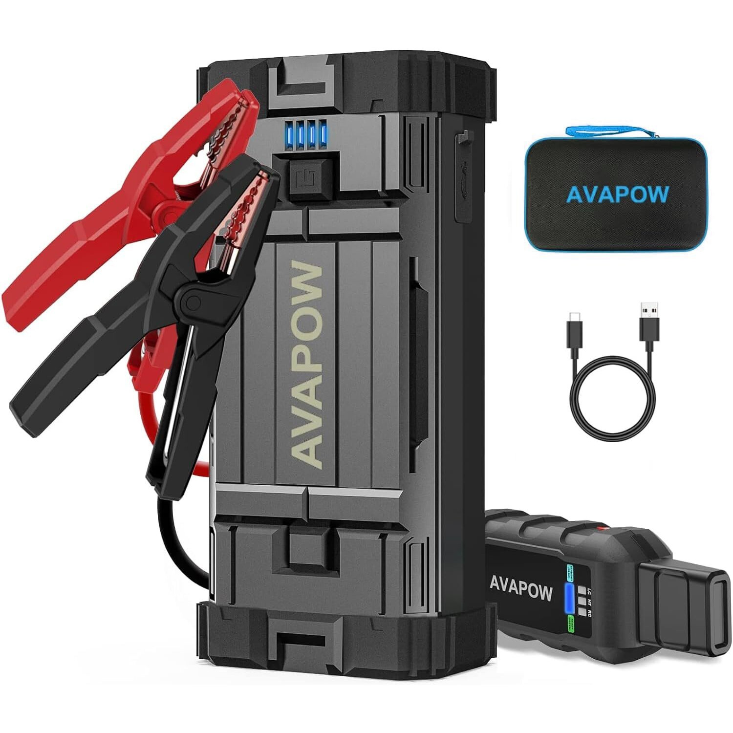 Avapow Car Battery Jump Starter 2000A Peak, Jumpstart With Force Start Function, Portable Starters For Up To 8L Gas 6.5L Diesel Engine With Booster Function,12V Lithium Jump Charger Pack Box