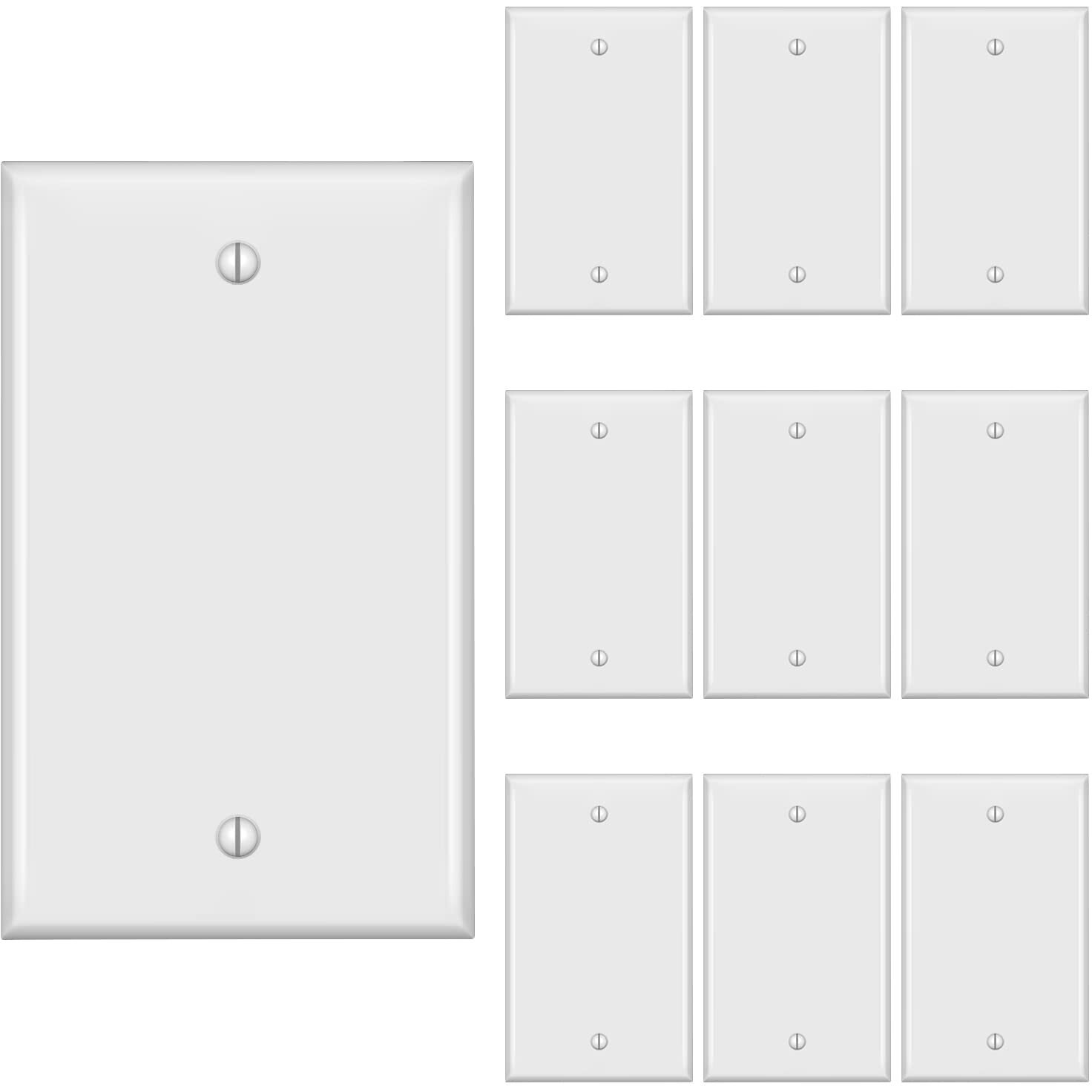 Taketek Blank Wall Plates, No Device Blank Outlet Covers, Solid Electrical Outlet Cover Plate, Single Gang Blank Face Plate, Full Wall Plate Cover For Box Mount/Wall Outlet/Light Switch, White, 10Pack