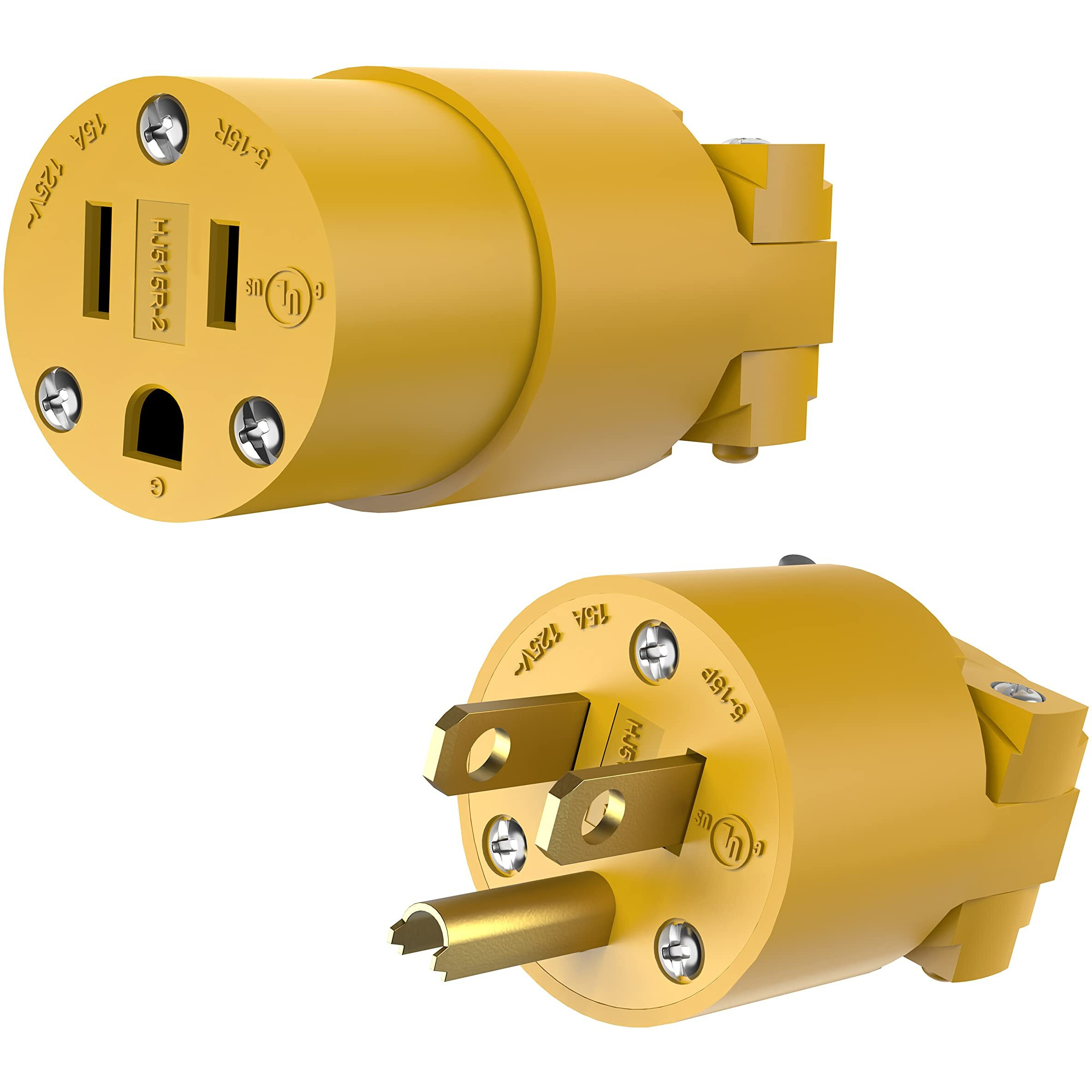 Enerlites Electrical Replacement Plug & Connector Set, Extension Cord Ends Male And Female, 15 Amp 125 Volt, Straight Blade Plug Grounding Type, Nema 5-15P & 5-15R, Ul Listed, 66202-Y, Yellow