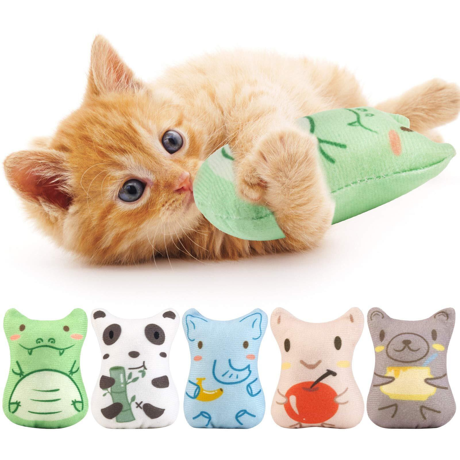 Dorakitten Catnip Toys For Indoor Cats - 5Pcs Plush Cat Chew Toys Teething Interactive Catnip Filled Kitten Toy Soft Pet Toy (Animal Shapes)