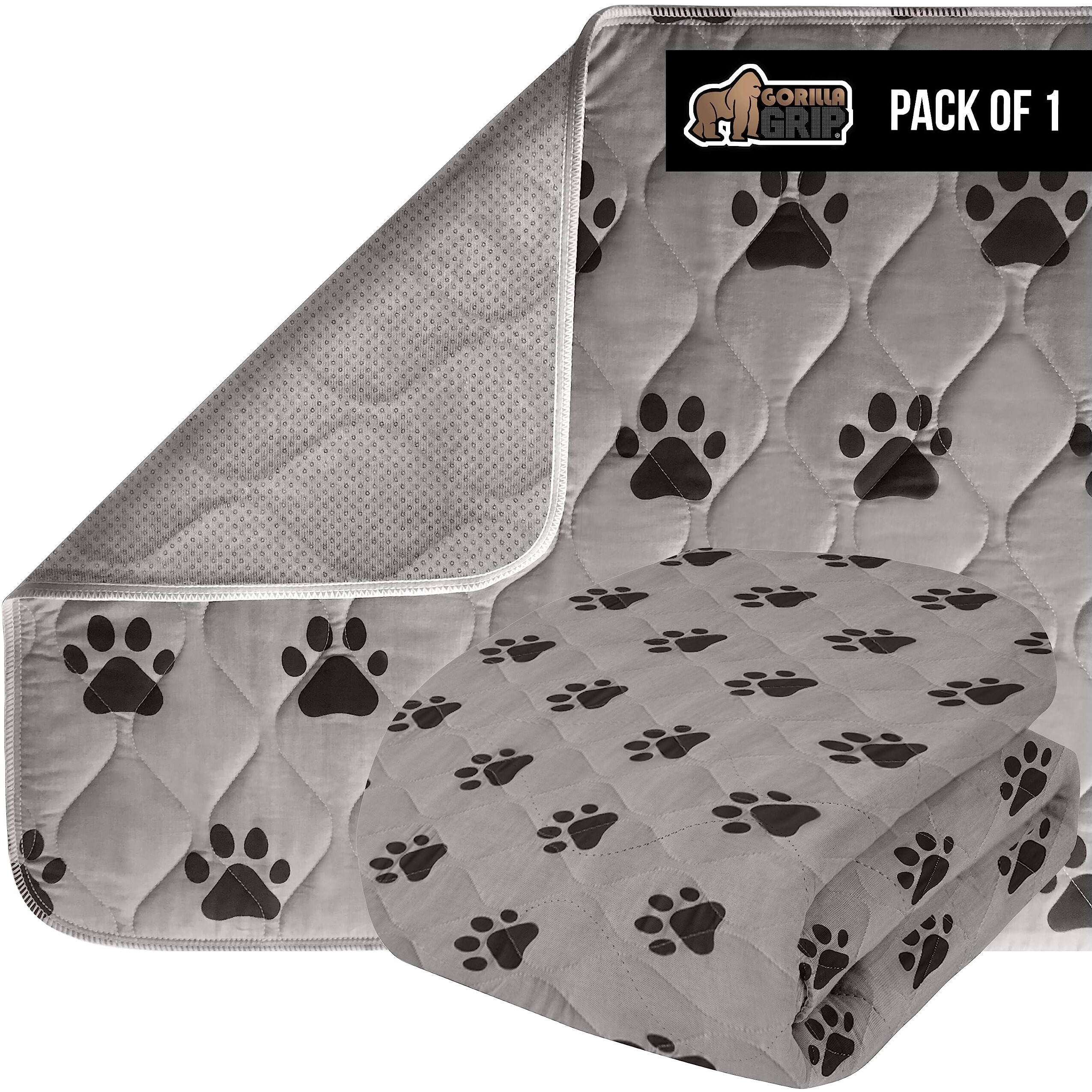 Gorilla Grip Reusable Puppy Pads, Slip Resistant Pet Crate Mat, Absorbs Urine, Waterproof, Cloth Pee Pad For Training Puppies, Washable Incontinence Underpads, Chucks, Protects Sofa, Furniture, 18X12