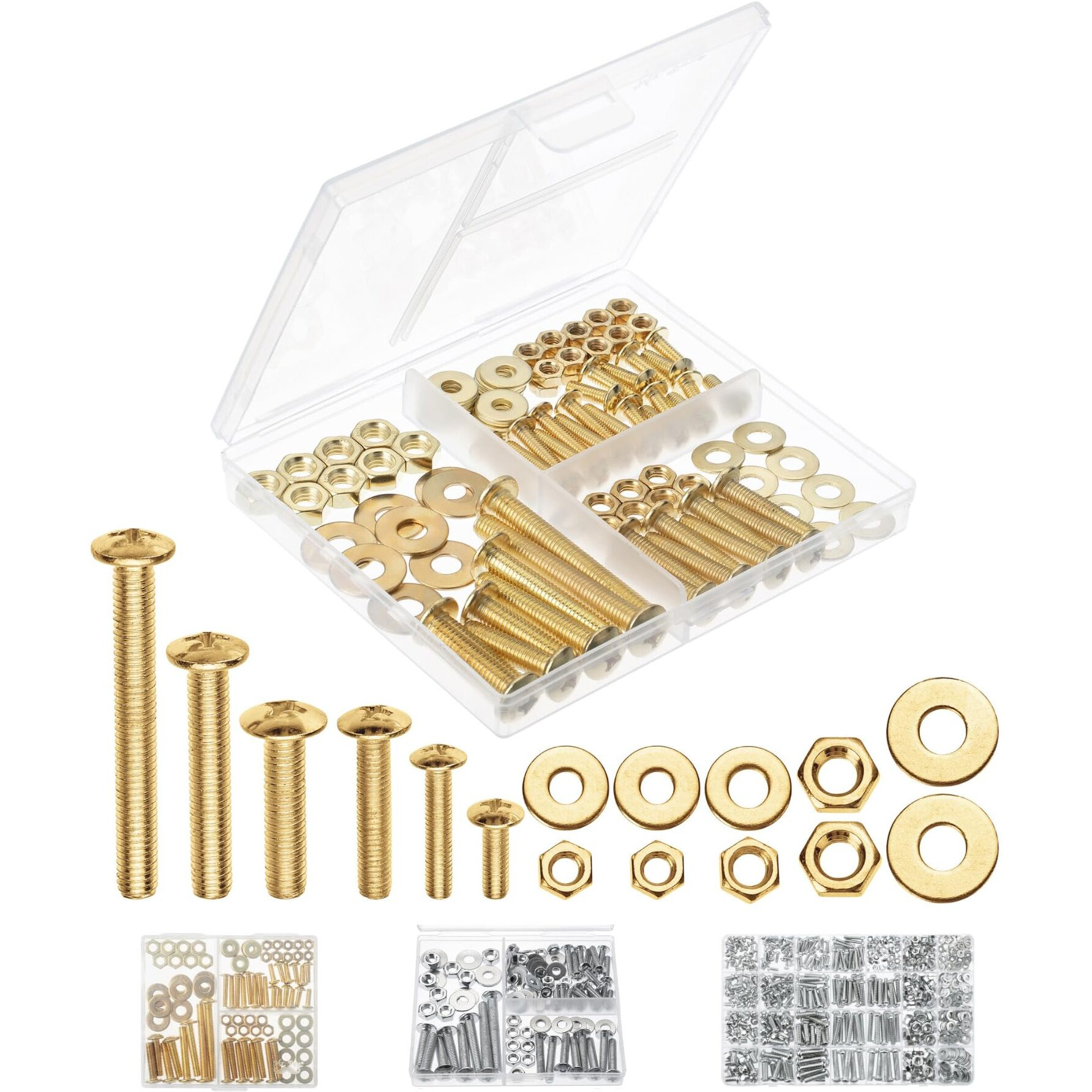 Mr. Pen- Bolts, Nuts, And Washer Assortment Kit, 113 Pcs, Gold Nuts And Bolts Assortment Kit, Assorted Nuts And Bolts, Nut Bolt And Washer Assortment, Bolt And Nut Assortment
