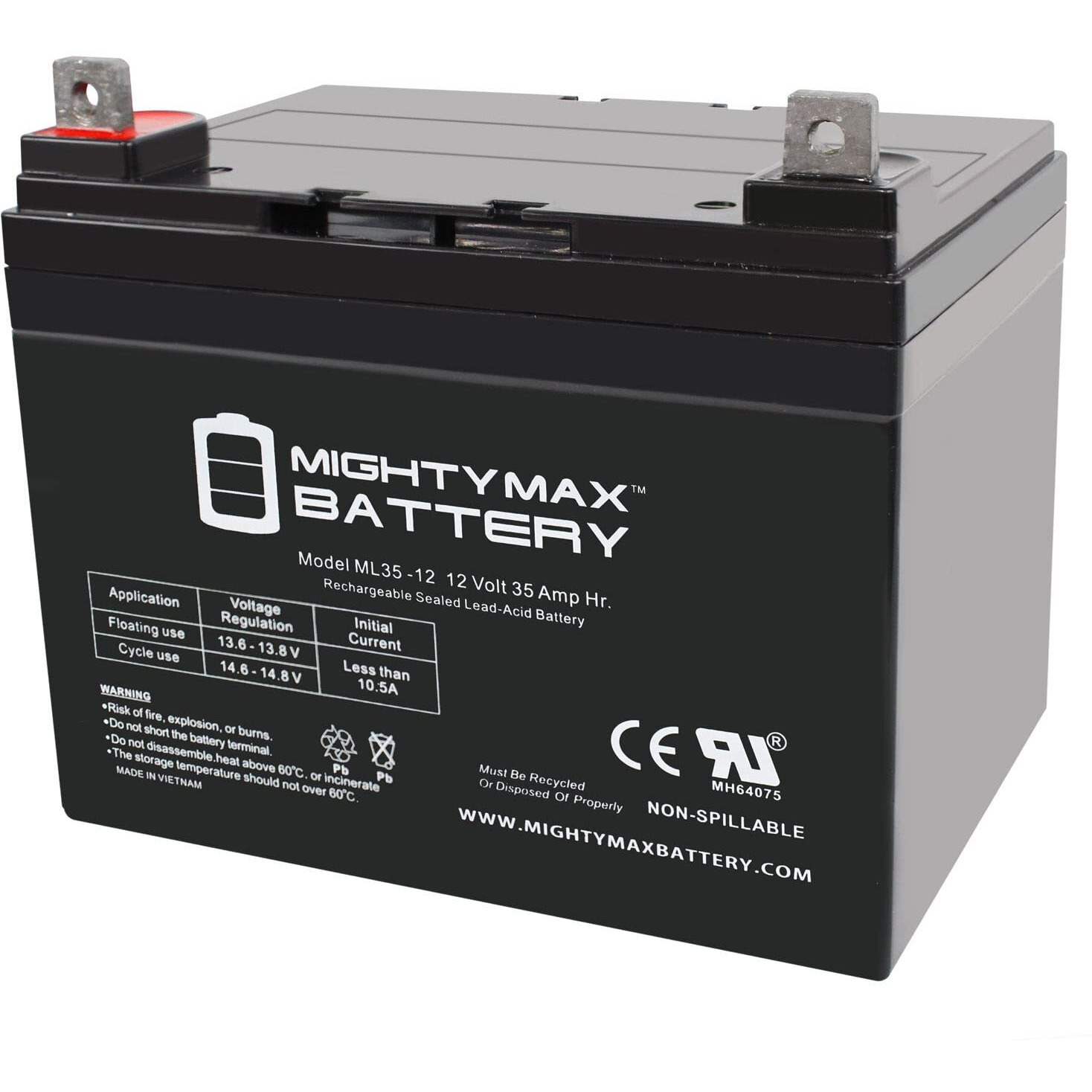 Mighty Max Battery Ml35-12 - 12 Volt 35 Ah Sla Battery Brand Product, Black