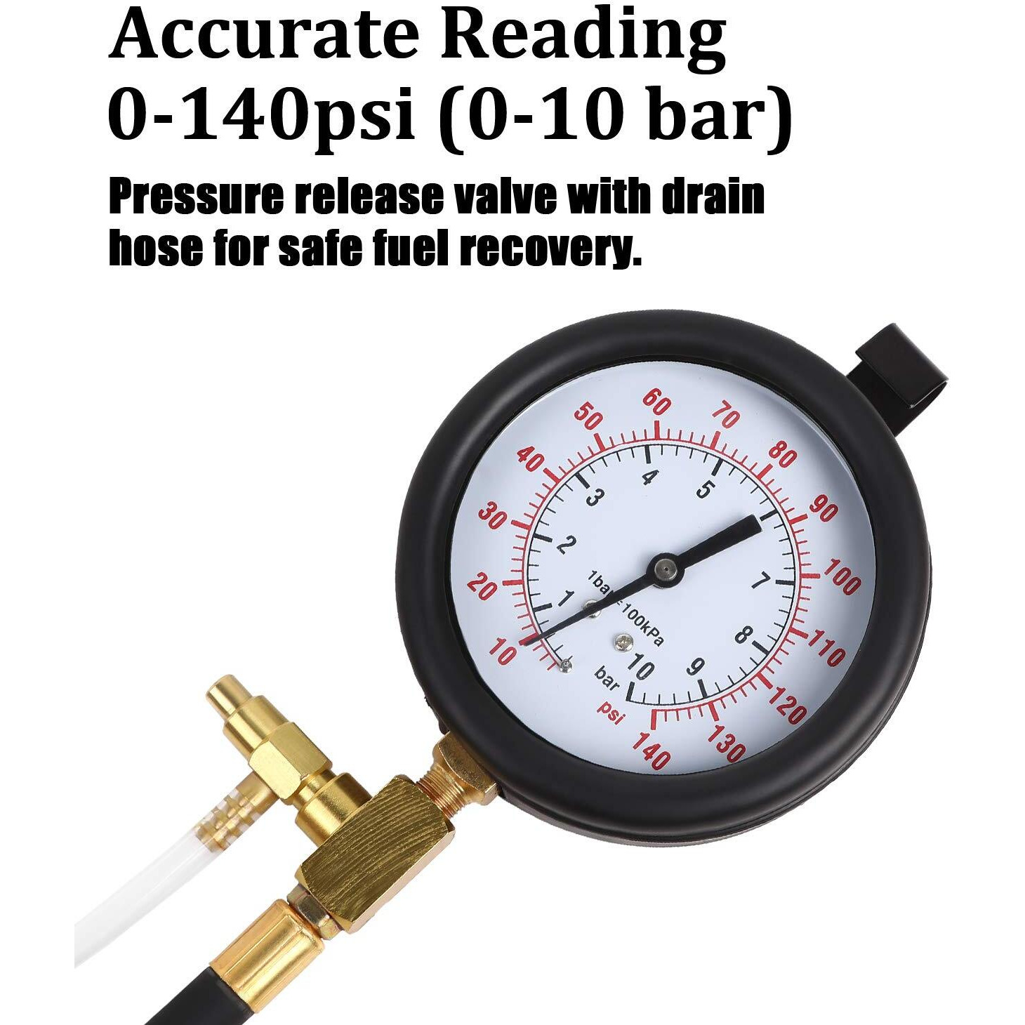 Betooll Pro Fuel Injection Pressure Tester Kit Gauge 0-140 Psi With 9.49,7.89,6.30 Fuel Line Fittings