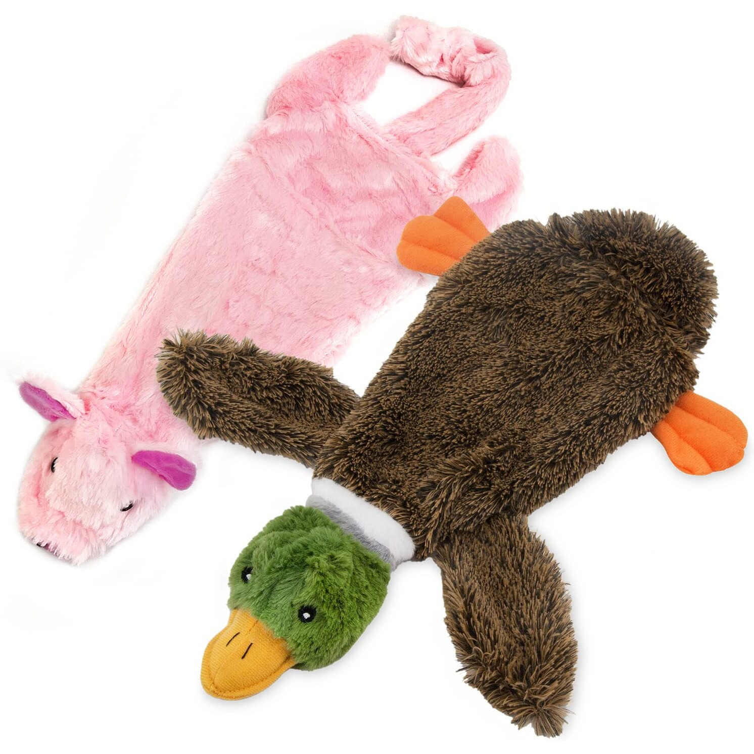 Best Pet Supplies 2-In-1 Stuffless Squeaky Dog Toys With Soft, Durable Fabric For Small, Medium, And Large Pets, No Stuffing For Indoor Play, Supports Active Biting And Play - 1Wild Duck, Pig, Small