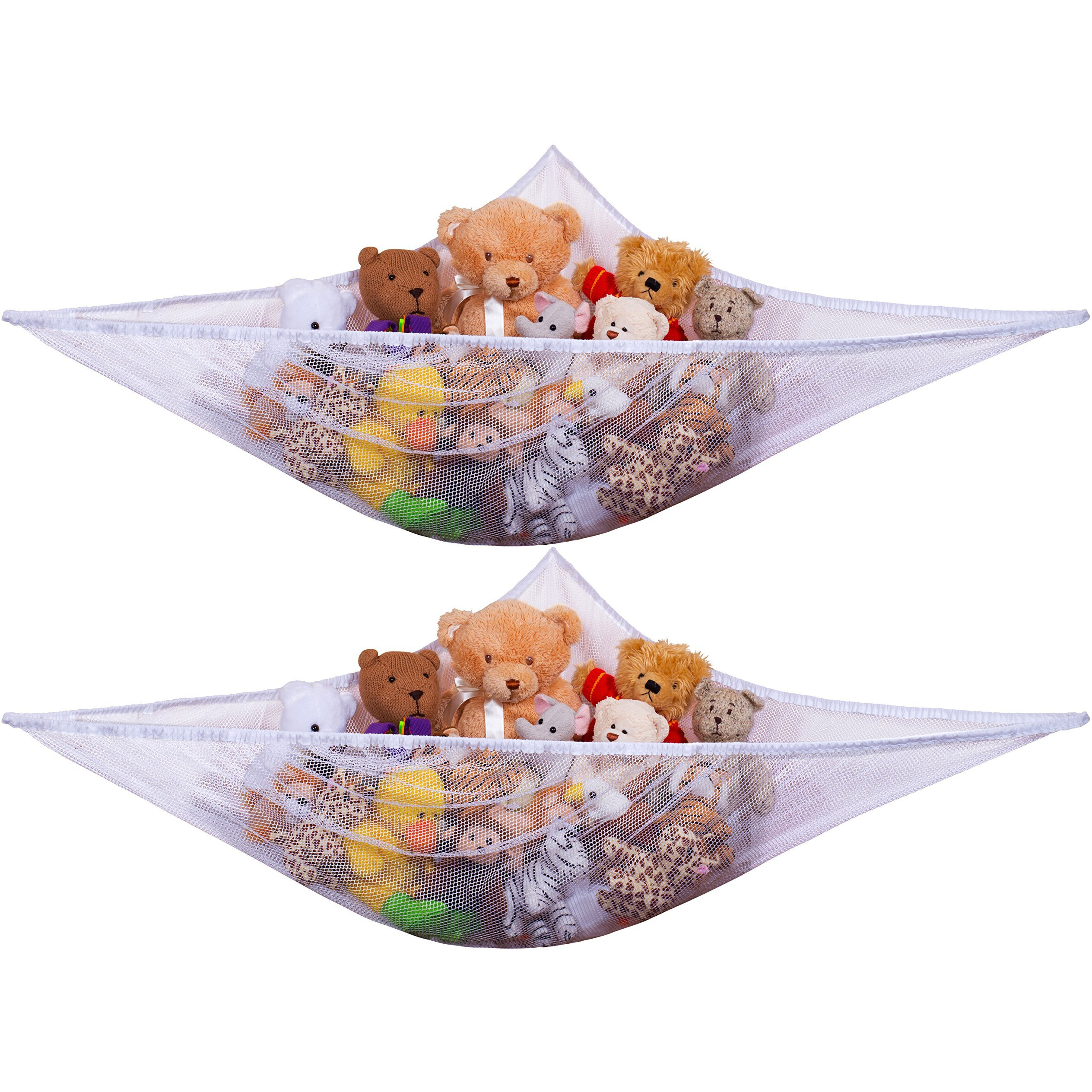 Handy Laundry Jumbo Toy Hammock, White, Organize Stuffed Animals & Children's Toys With This Mesh Hammock, Great Decor, Neatly Organizing Kid's Toys And Stuffed Animals, Expands To 5.5 Feet, (2-Pack)