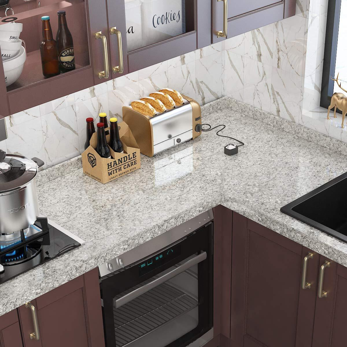 Livelynine Granite Countertop Contact Paper Waterproof Self Adhesive Marble Wallpaper Peel And Stick Countertops For Kitchen Counter Tops Table Bathroom Desk Cover Removable Wall Paper 15.8X78.8 Inch