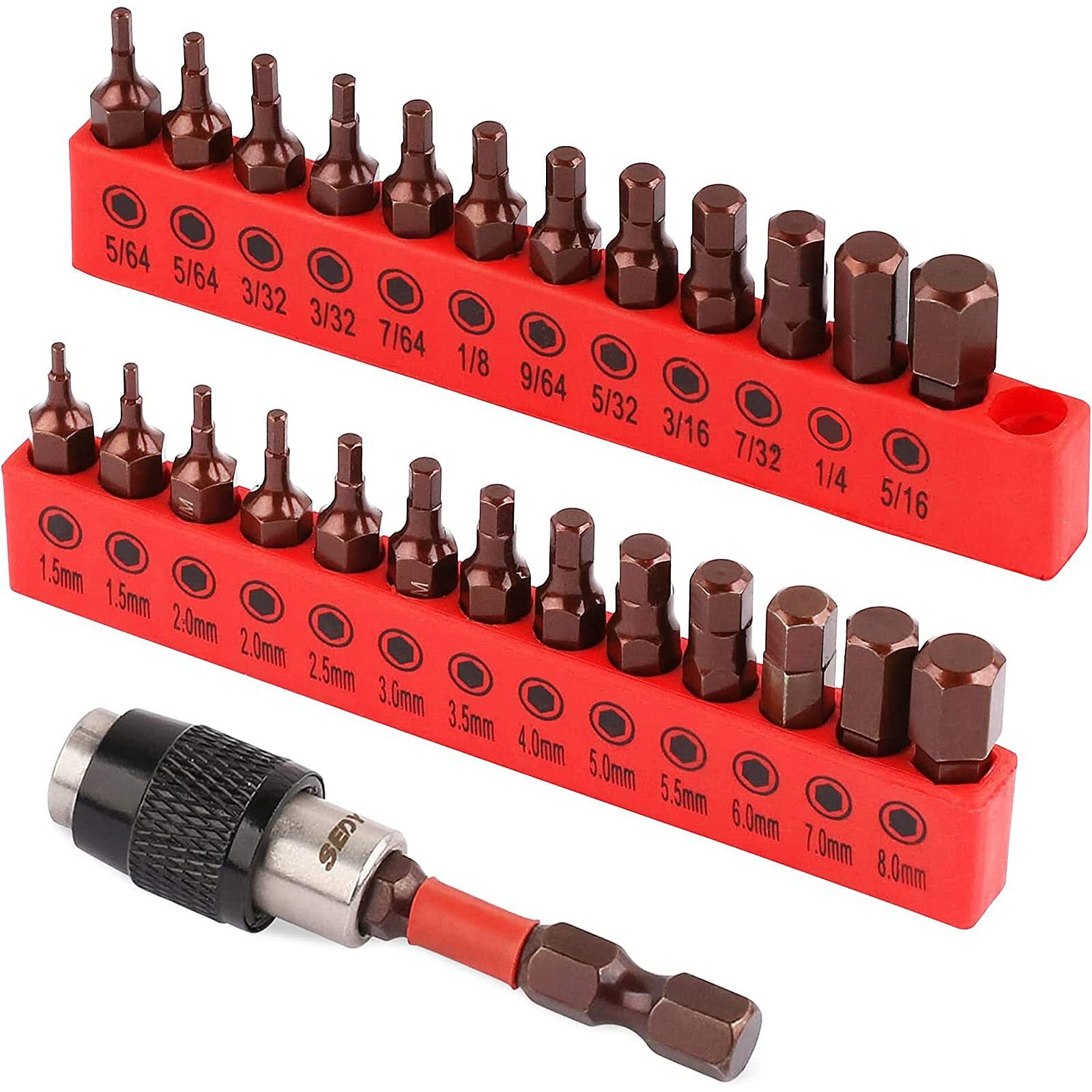 25-Piece Hex Bit Set - Premium Allen Key Drill Bit Set, Durable Allen Wrench Drill Bits, Hex Ket Drill Bit Set & Quick Change Bit Holder, Sae Metric Hex Drill Bit Set Strong Magnetic Tips