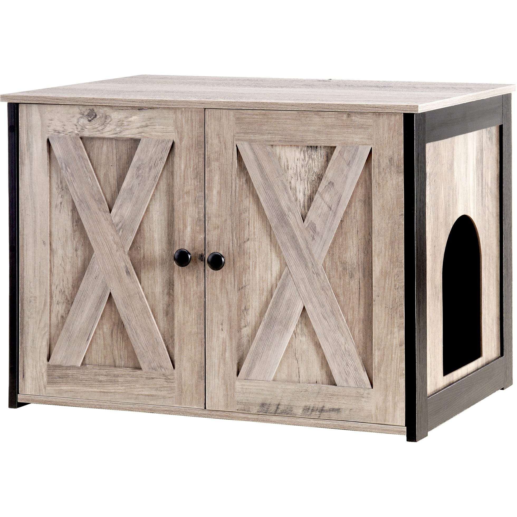Dwanton Litter Box Enclosure, Cat Litter Box Furniture Hidden, Reversible Entrance Can Be On Left Or Right Side, Wooden Cat Washroom Indoor, Fit Most Of Litter Box, 27.6 X 19.7 X 19.7 Inches