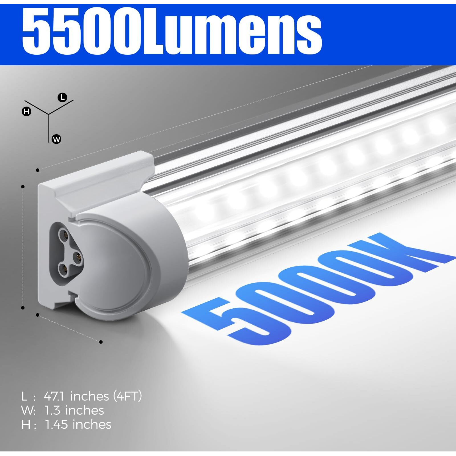 Barrina Led Shop Lights, 40W 5500Lm 5000K, 4Ft Integrated Fixture, V Shape,T8 Light Tube, Daylight White, Clear Cover, High Output, Led Shop Lights For Garage Warehouse Workshop Basement (Pack Of 6)