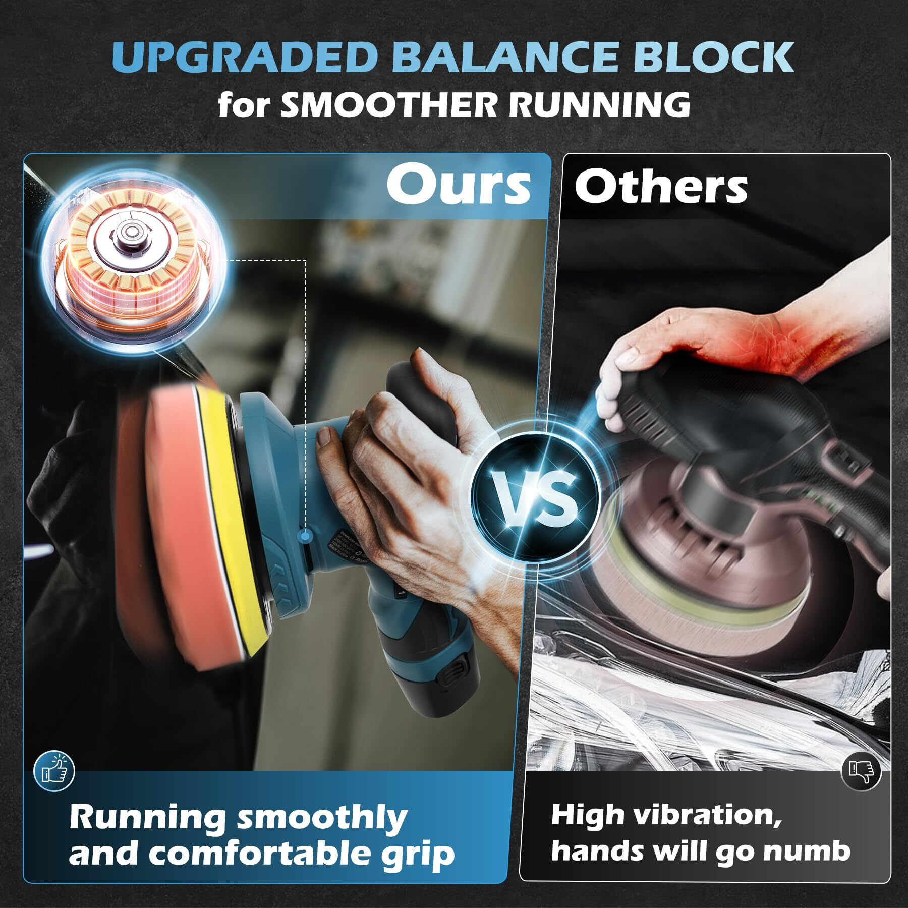 Saker Mini Cordless Buffer Polisher - 6 Inch Portable Polishing Machine Kit For Car Detailing, With 1Pc 12V 2000Mah Rechargeable Battery, Extra 10 Pcs Attachments