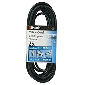 Woods 5601 16/3 25-Foot Sjtw Indoor Extension Cord Perfect For Home Or Office Black