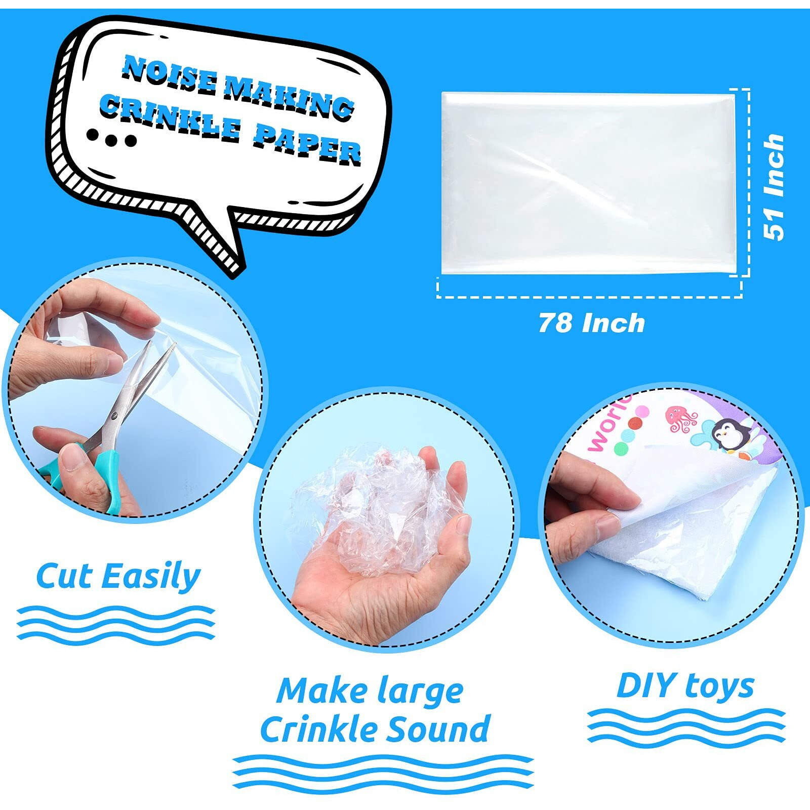 Zonon Noise Making Crinkle Paper Crinkle Material Noise Maker Plastic Film For Dog Cat Pet Supplies(51 X 78 Inch)