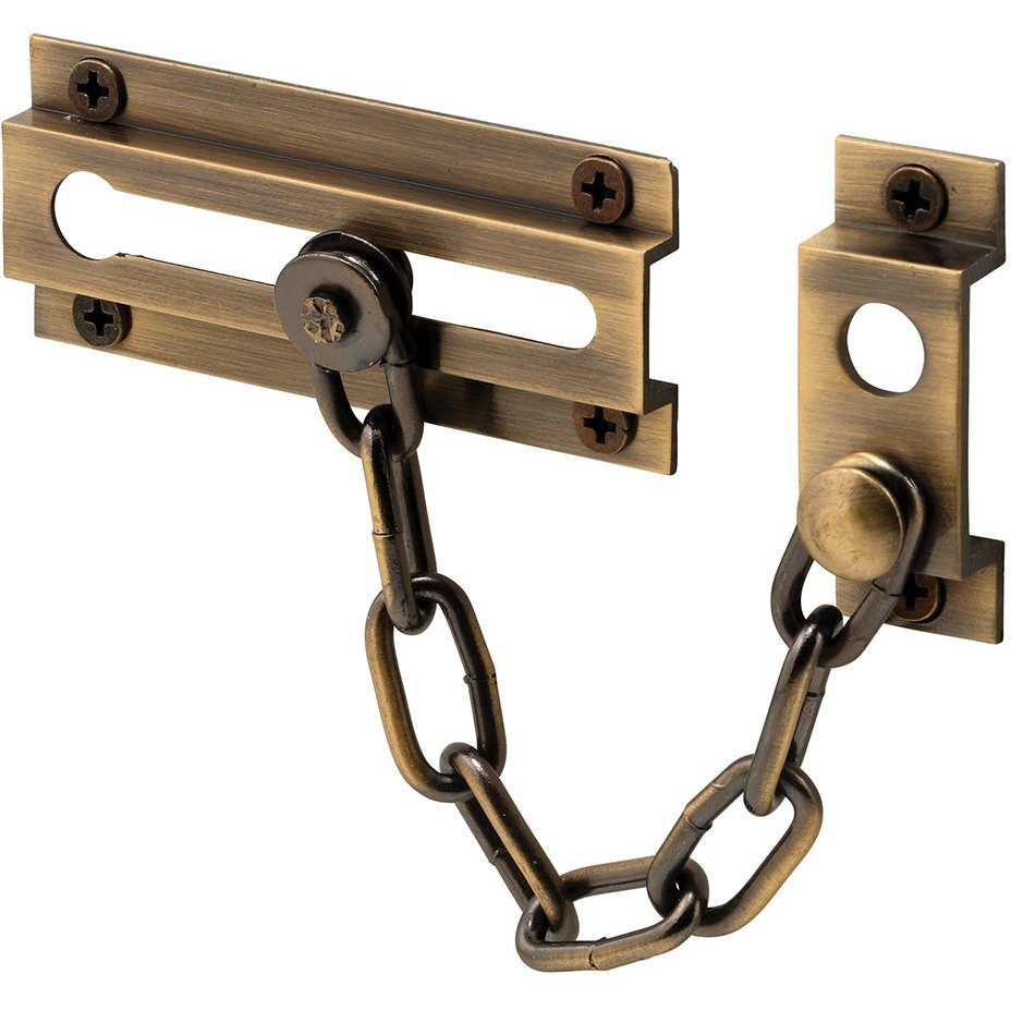 Defender Security U 9913 Chain Door Guard - Door Chain Lock For Door And Home Security, 3-5/16, Solid Brass Construction And An Antique Finish (Single Pack)