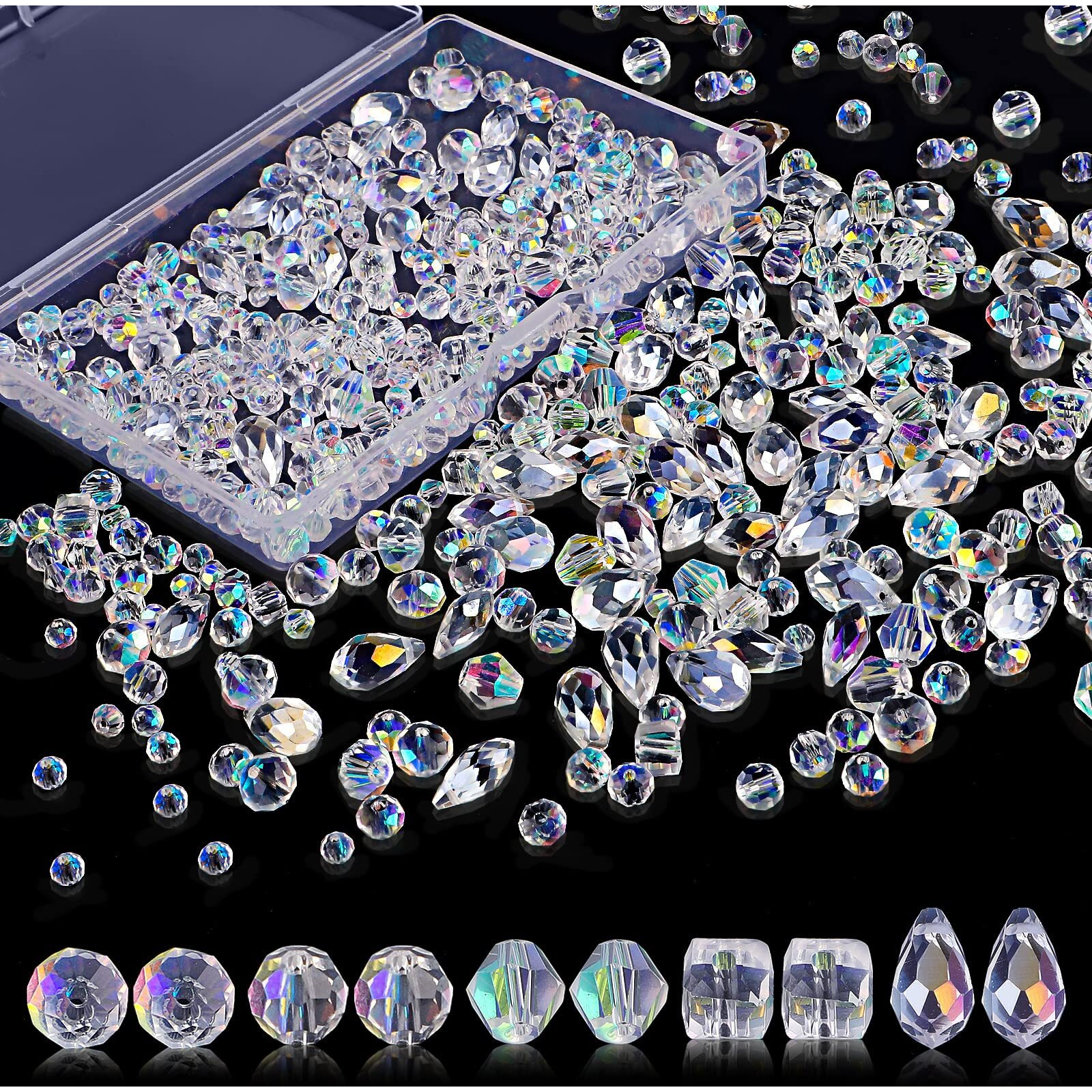 Crystal Beads, 600 Pcs Glass Beads, Assorted Crystal Beads For Jewelry Making, Rondelle Jewelry Beads With Container Box, Glass Beads Bulk For Diy Necklace Bracelet Earring(4/6/8Mm, Ab Color)