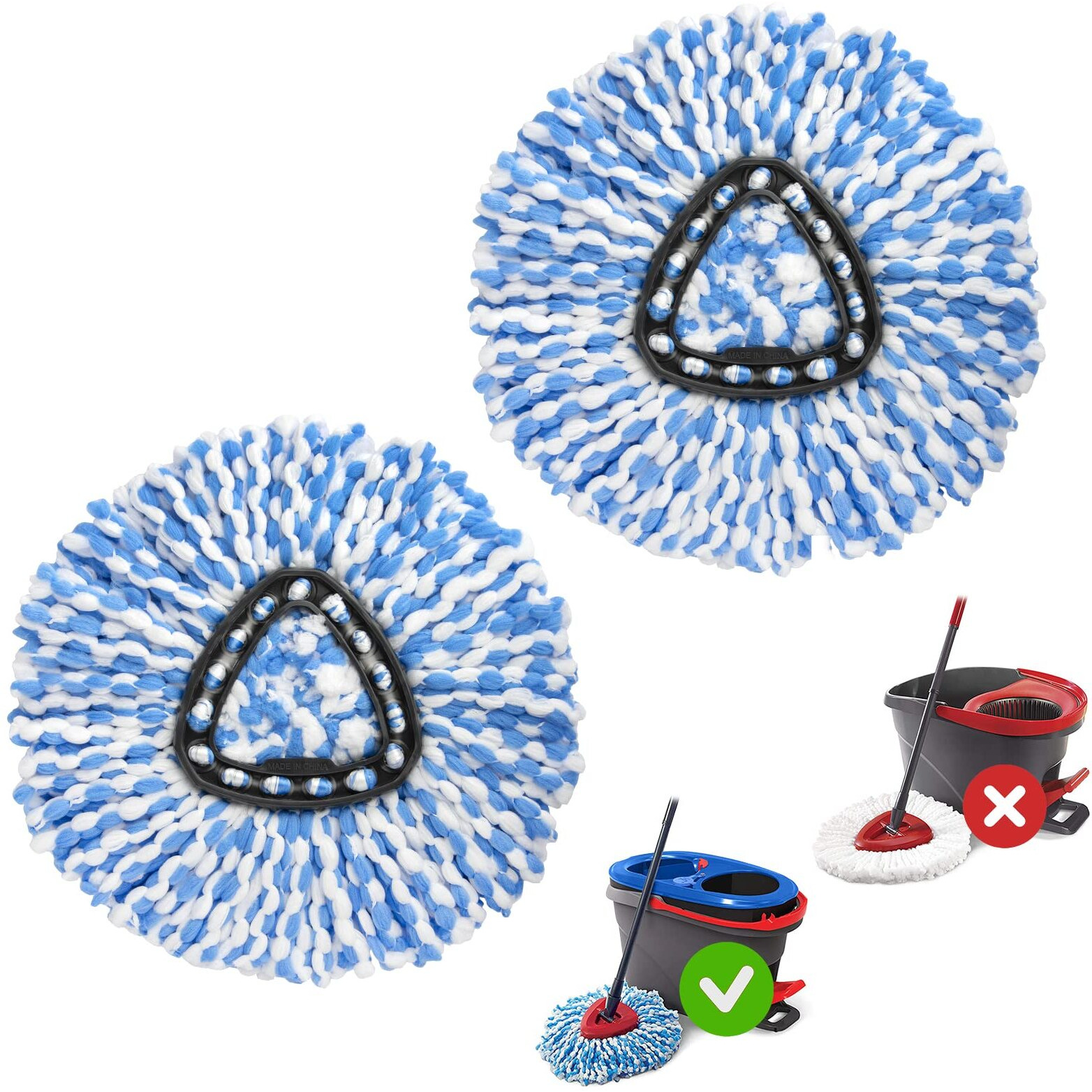 Mxzone Spin Mop Replace Head For O Ceda Spinning Easywring Rinse Clean Mop Refill, Mop Head Replacement Fit 2 Tank System Mop Bucket, Microfiber, 2 Pack