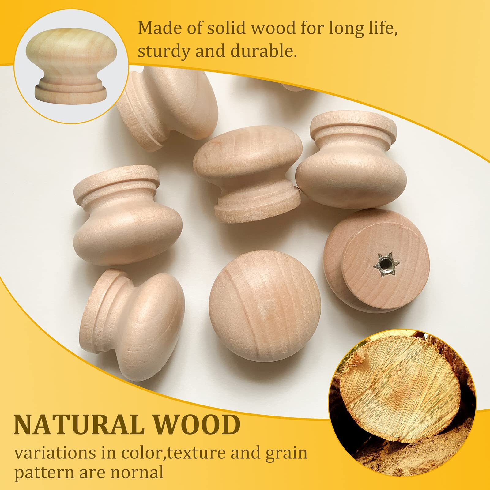 M Mimhooy 15Pcs Wood Drawer Knobs, Unfinished Wooden Cabinet Dresser Knobs Furniture Pull Handles (Diameter 1.34 Inches, Height 1 Inch)