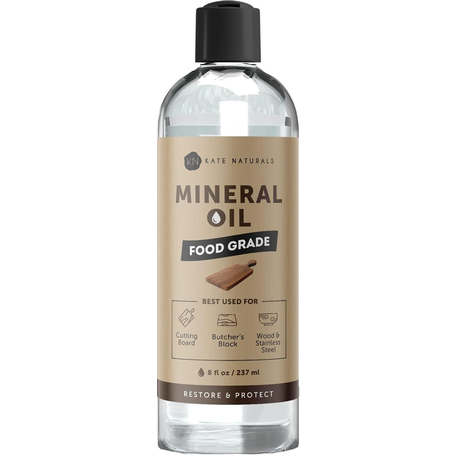 Cutting Board Mineral Oil 8Oz By Kate Naturals. Food-Grade & Food Safe Mineral Oil To Protect Wood On Cutting Boards & Butcher Blocks