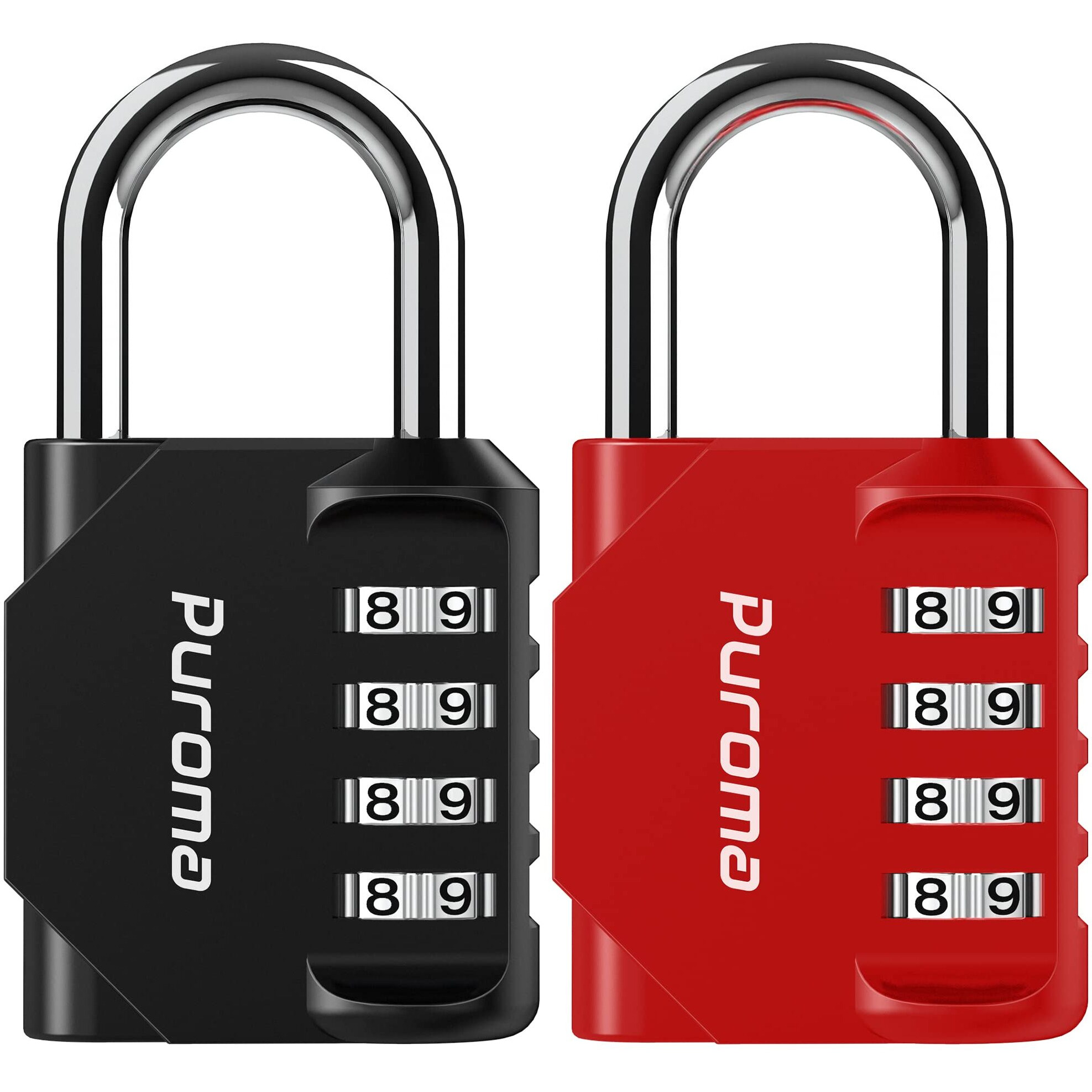 Puroma 2 Pack Combination Lock 4 Digit Padlock For School Gym Locker, Sports Locker, Fence, Toolbox, Case, Hasp Storage (Red & Black)