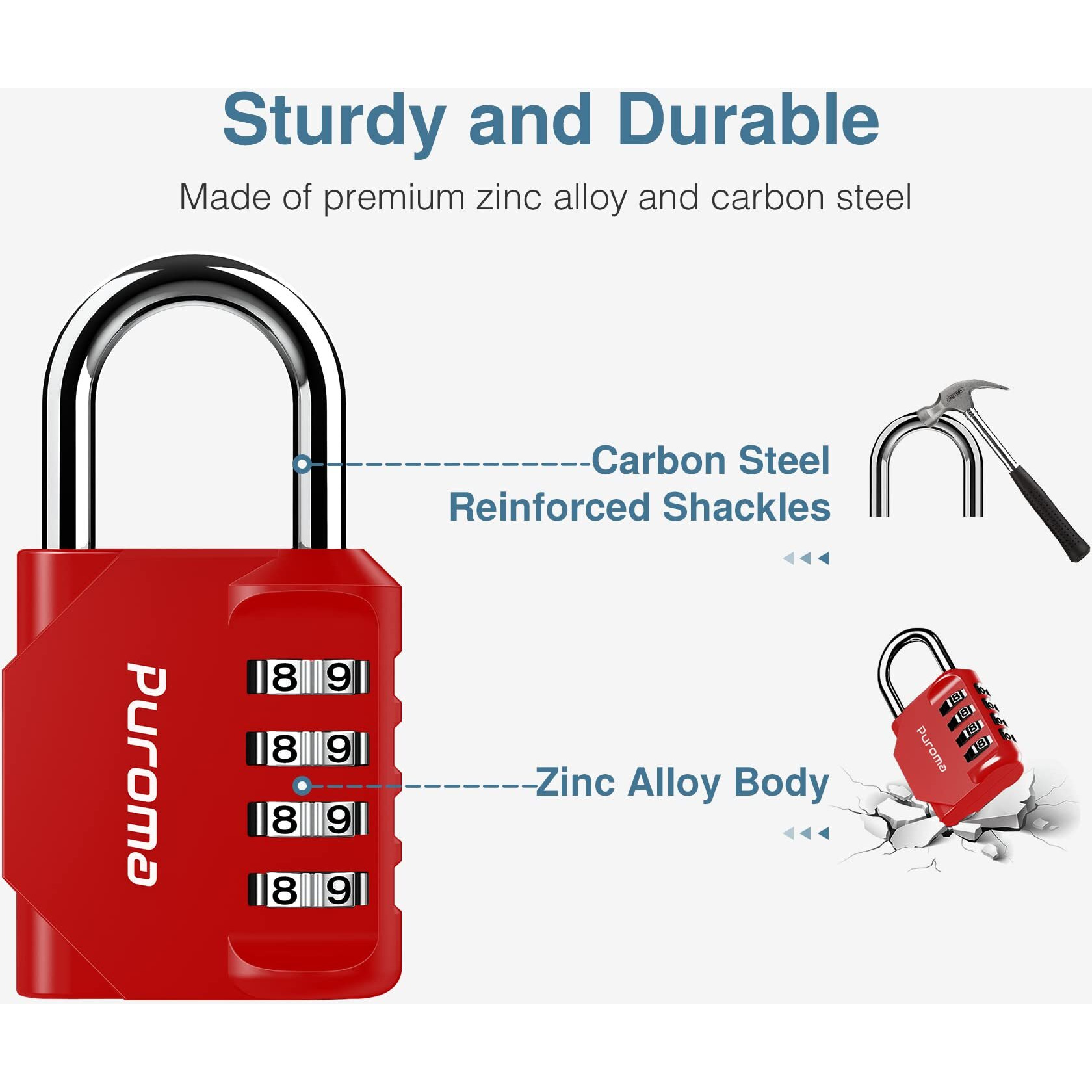 Puroma 2 Pack Combination Lock 4 Digit Padlock For School Gym Locker, Sports Locker, Fence, Toolbox, Case, Hasp Storage (Red & Black)