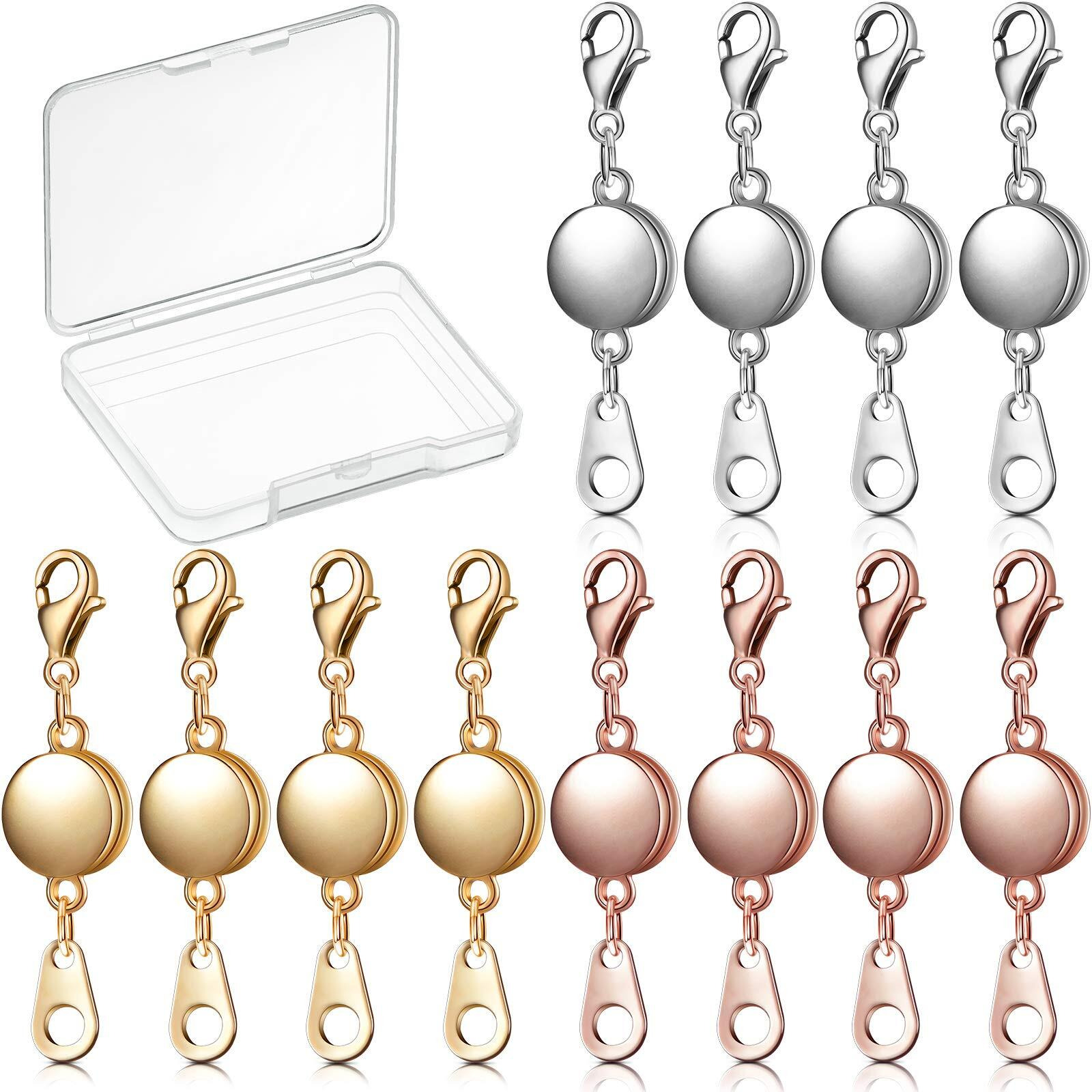 12 Pieces Locking Magnetic Jewelry Clasp Round Necklace Clasp Closures Bracelet Extender For Jewelry Making (Gold, Silver, Rose Gold)