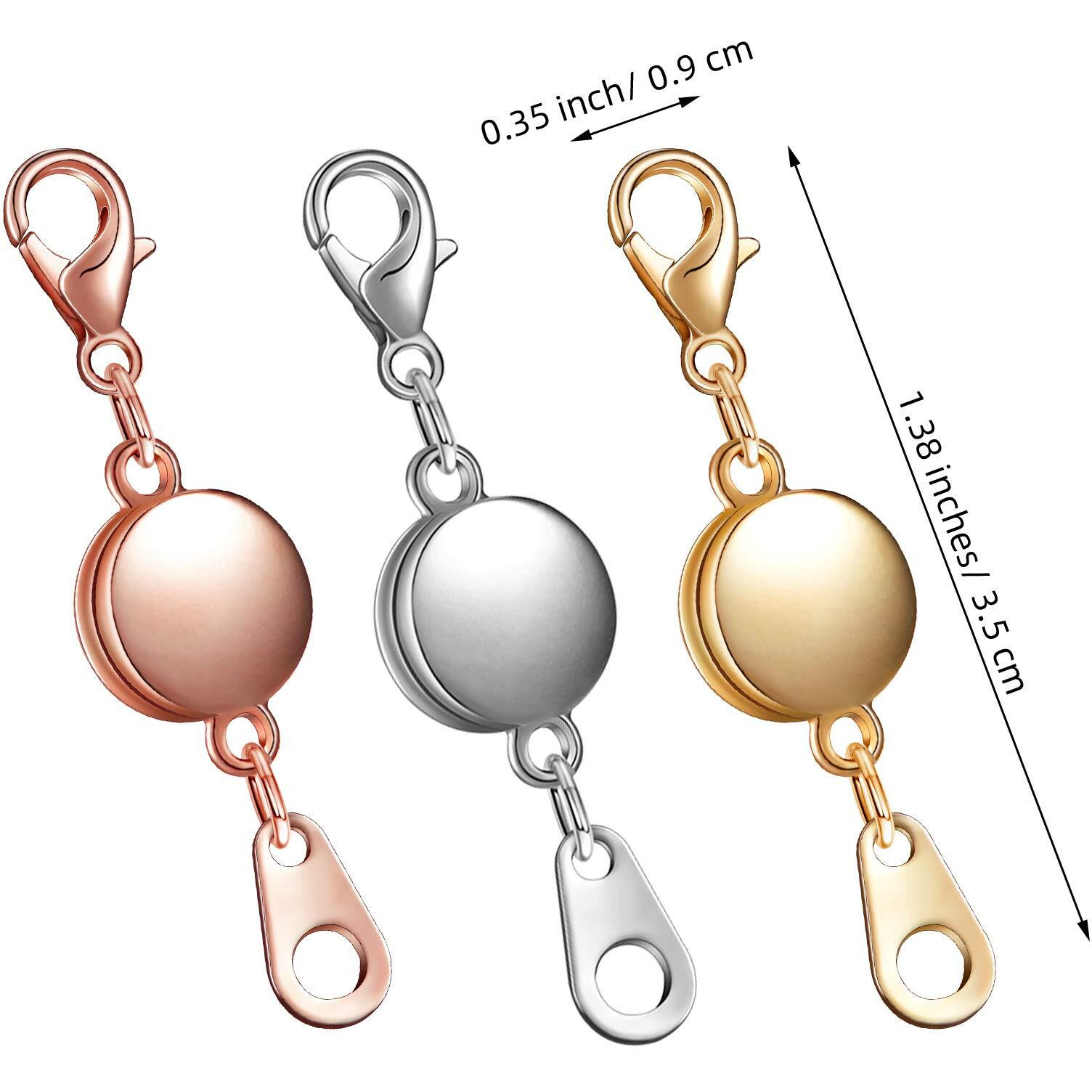 12 Pieces Locking Magnetic Jewelry Clasp Round Necklace Clasp Closures Bracelet Extender For Jewelry Making (Gold, Silver, Rose Gold)