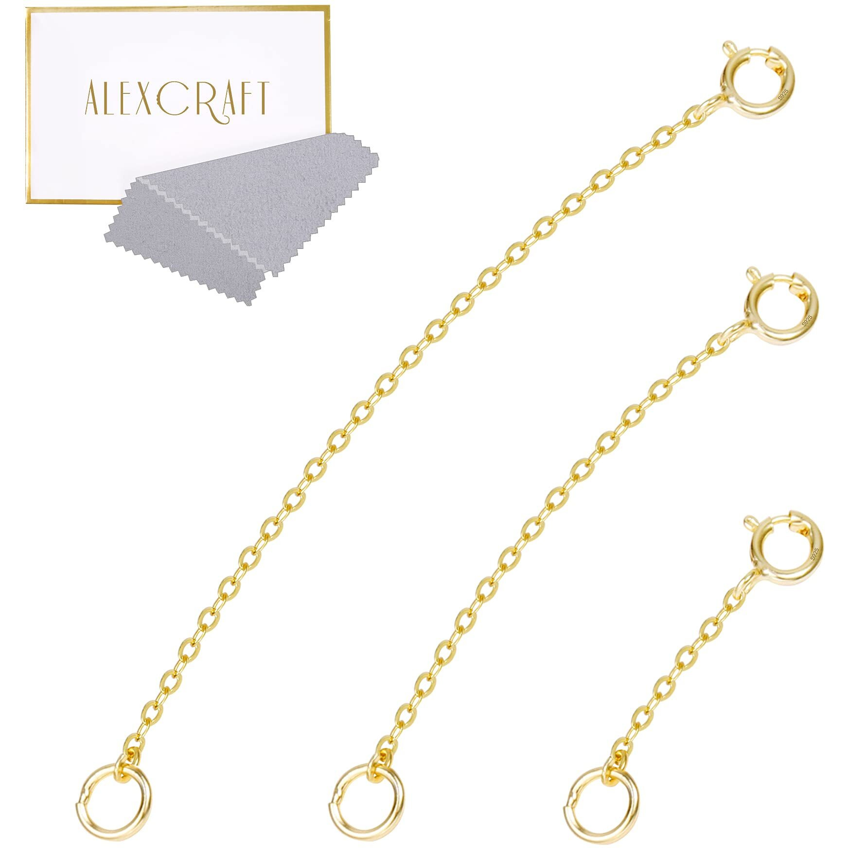 14K Gold Necklace Extenders 925 Sterling Silver Chain Extension Necklace Bracelet Anklet Extender For Jewelry Making (1 2 3 Inch)