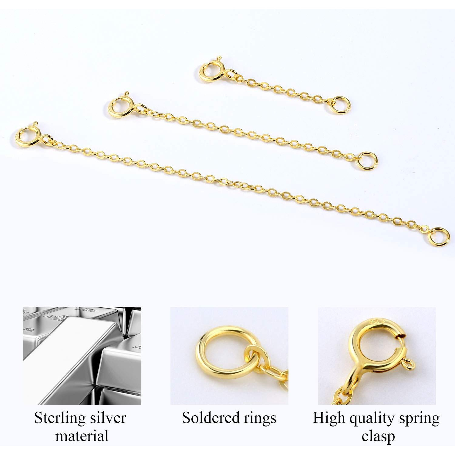 14K Gold Necklace Extenders 925 Sterling Silver Chain Extension Necklace Bracelet Anklet Extender For Jewelry Making (1 2 3 Inch)