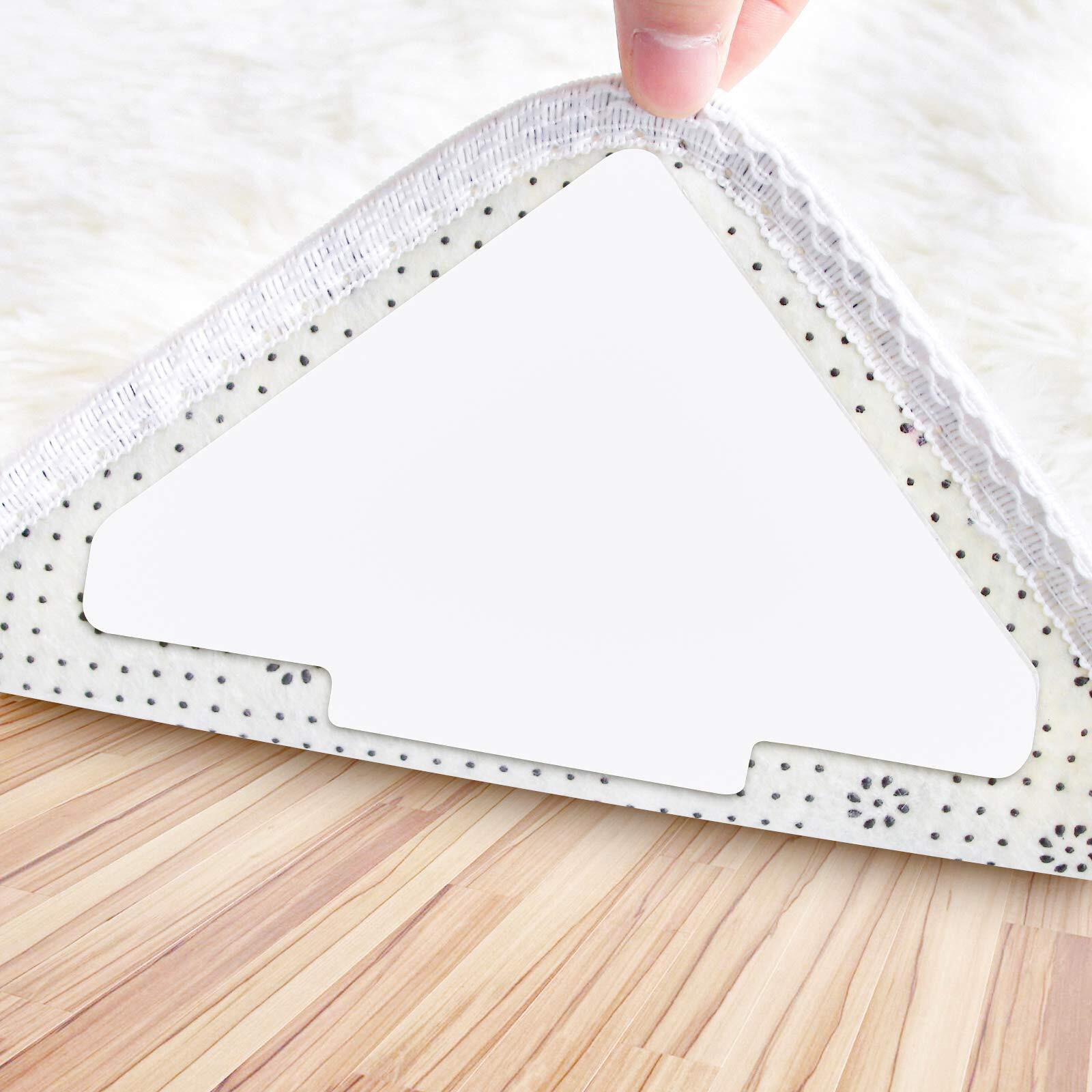 Sahhika Rug Tape, 10 Pcs Double Sided Non Slip Reusable Rug Stopper, Washable Rug Tape For Hardwood Floors, Tile Floors, Carpets, Floor Mats, Wall (Peal White)