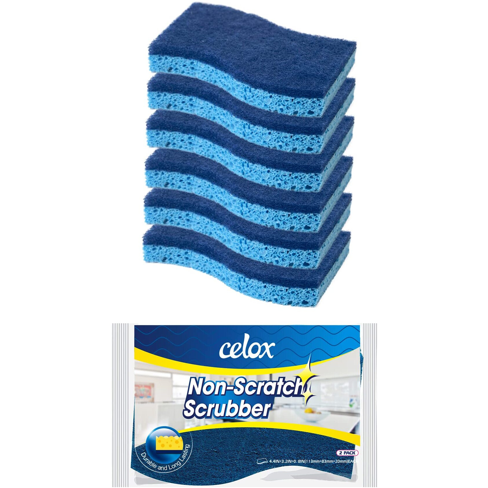 Celox 6 Pack Non-Scratch Dish Sponge, Dual Sided Kitchen Sponges For Dishes, Long Lasting Dishwashing Household Cleaning Sponges For Kitchen, Easy To Dry And Reusable